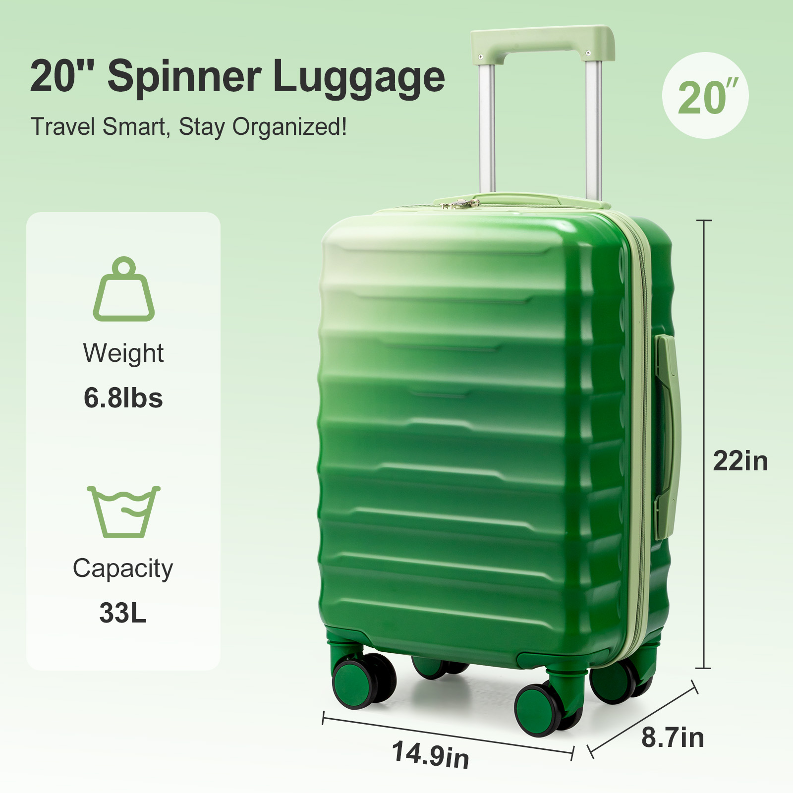 22x14x9 Airline Approved Pc+abs Hardside Suitcase