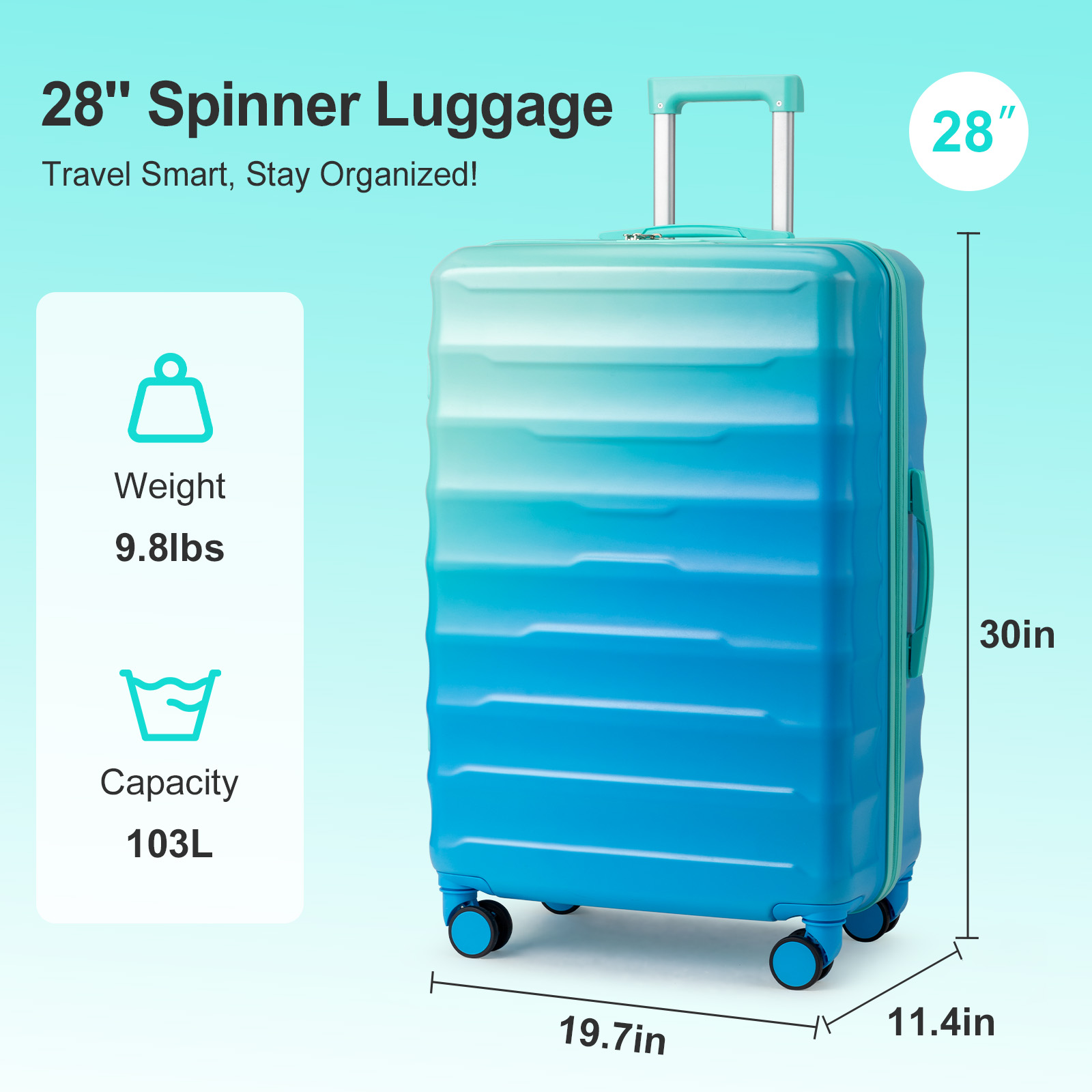 20"/24"/28" PC+ABS Hardside Multicolor Carryon Suitcase with