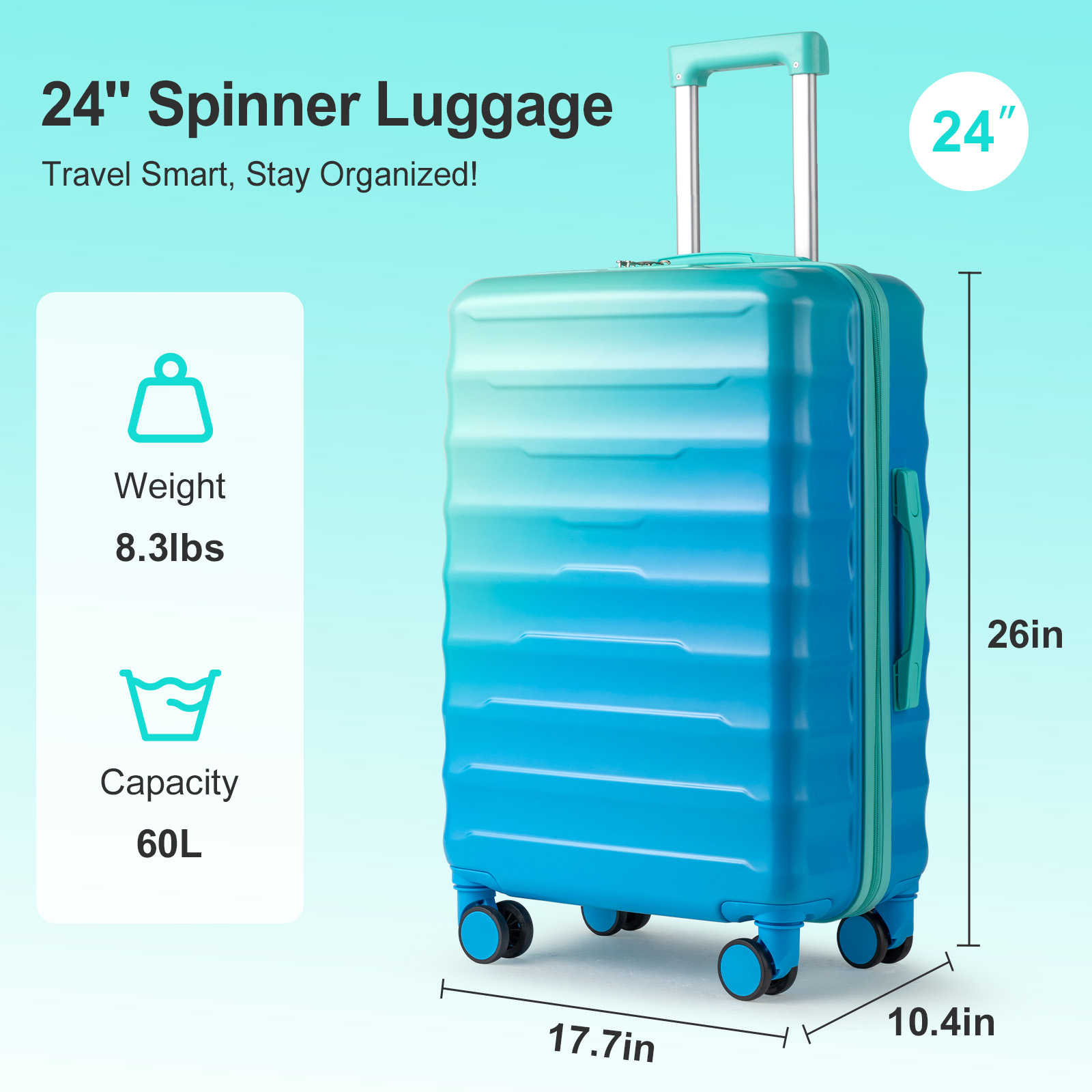 With Dual 360&deg; Spinner Wheels Ocean Blue