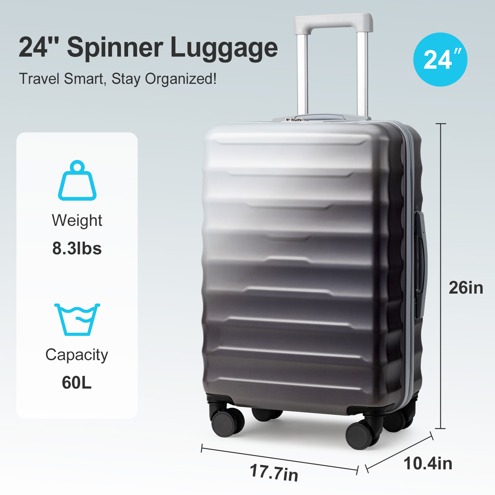 Hardside Spinner Luggage With Tsa Lock 28" Large Gradient Grey