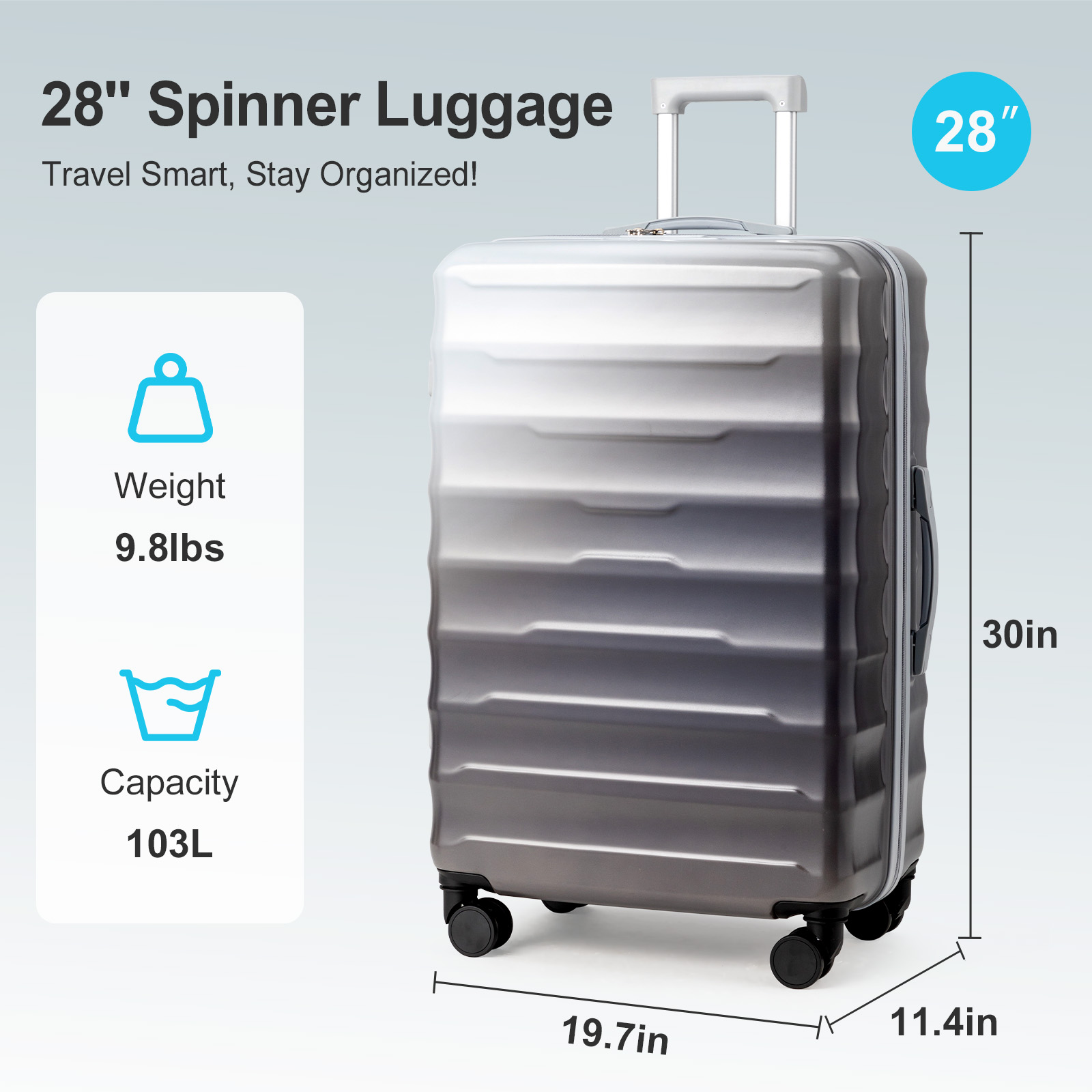 PC+ABS Hardshell Multicolor Check-in Suitcase with Spinner Wheels for Travel