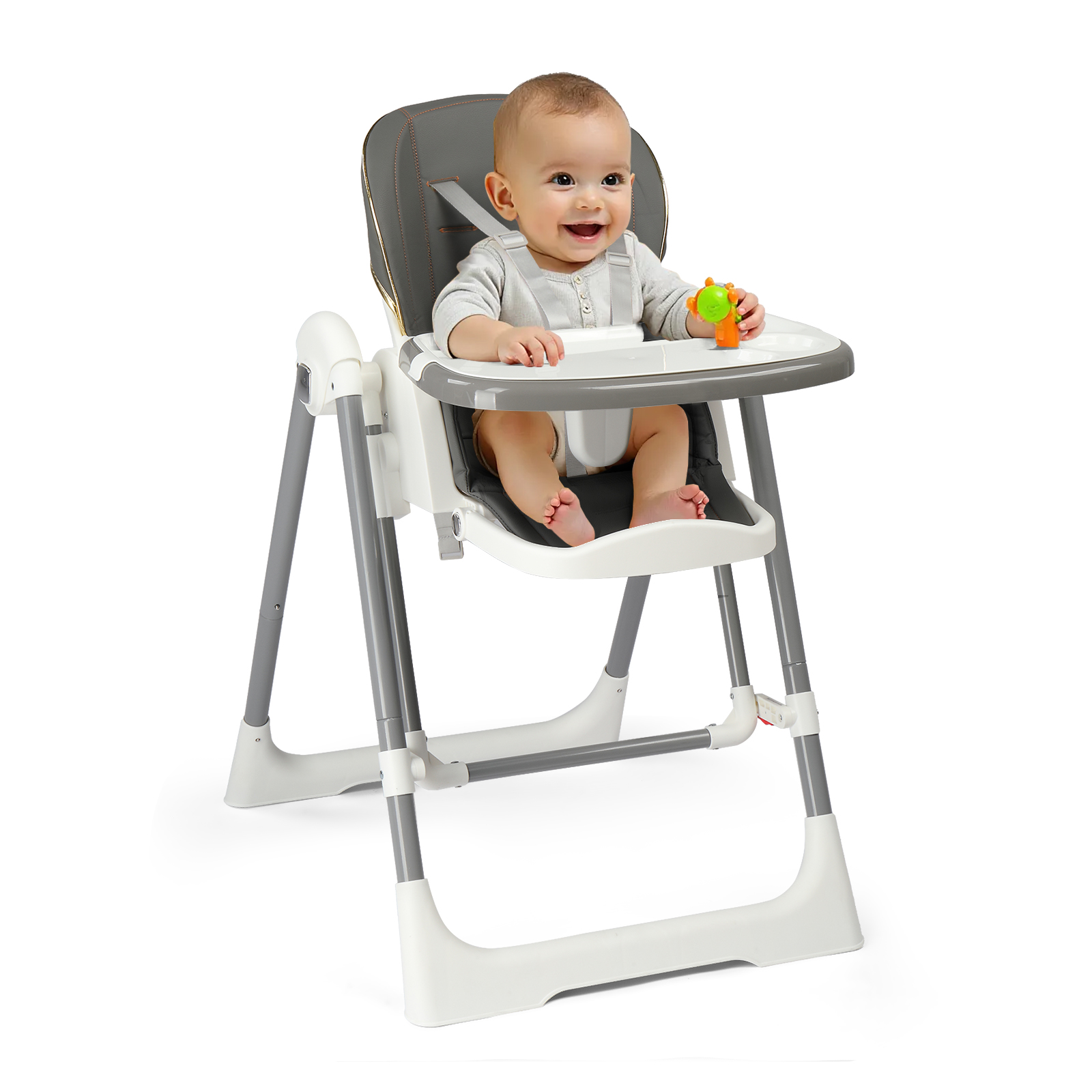 Folding Baby High Chair, Adjustable Height Highchair with Swing Seat
