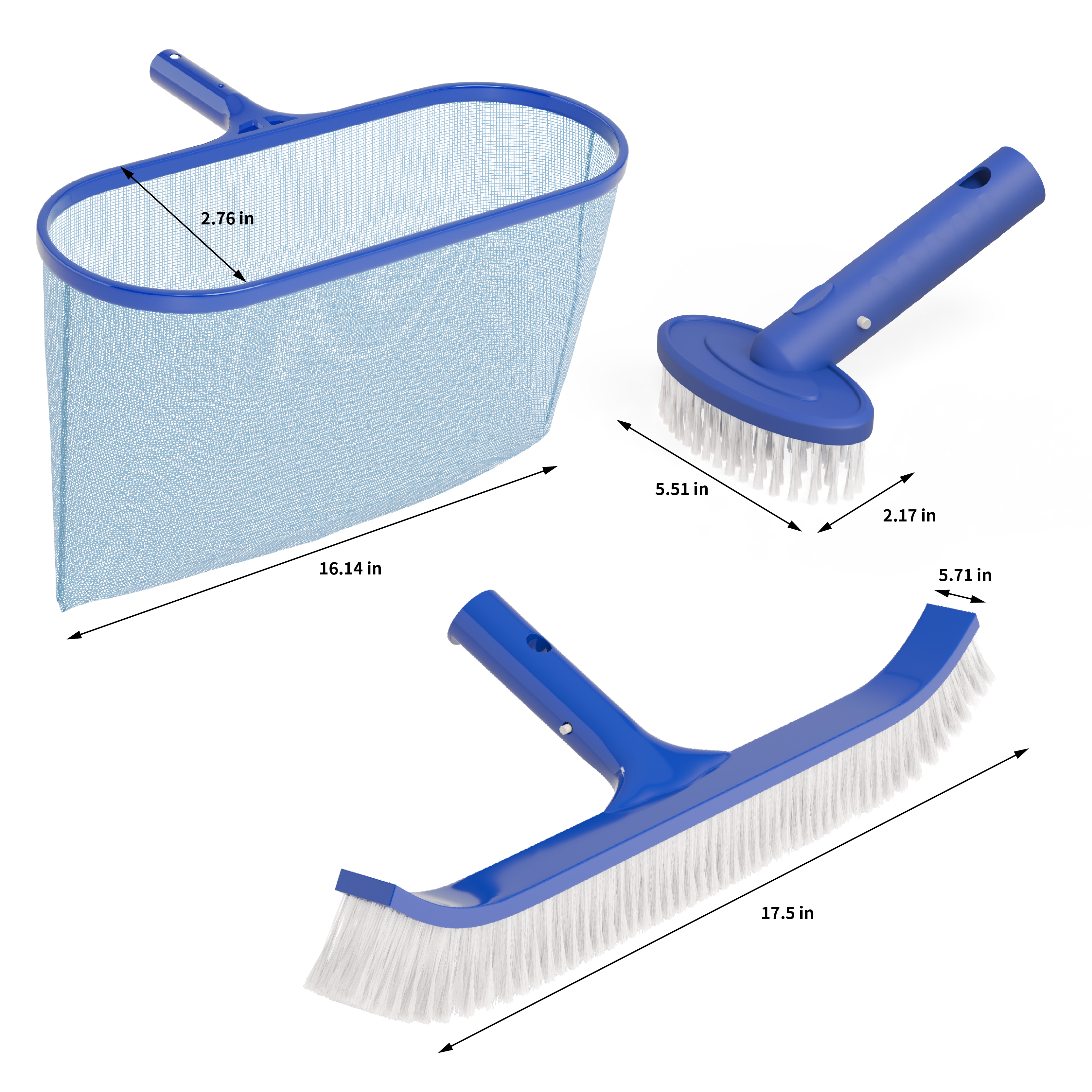 Portable 3 Piece Swimming Pool Cleaning Maintenance Kit with Net, Brush, Tube