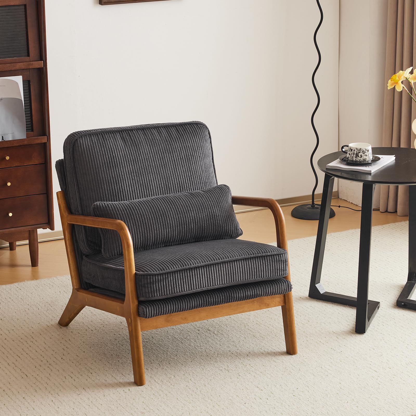 Ergonomic Corduroy Armchair with High-Density Sponge, Mid-Century Modern Accent