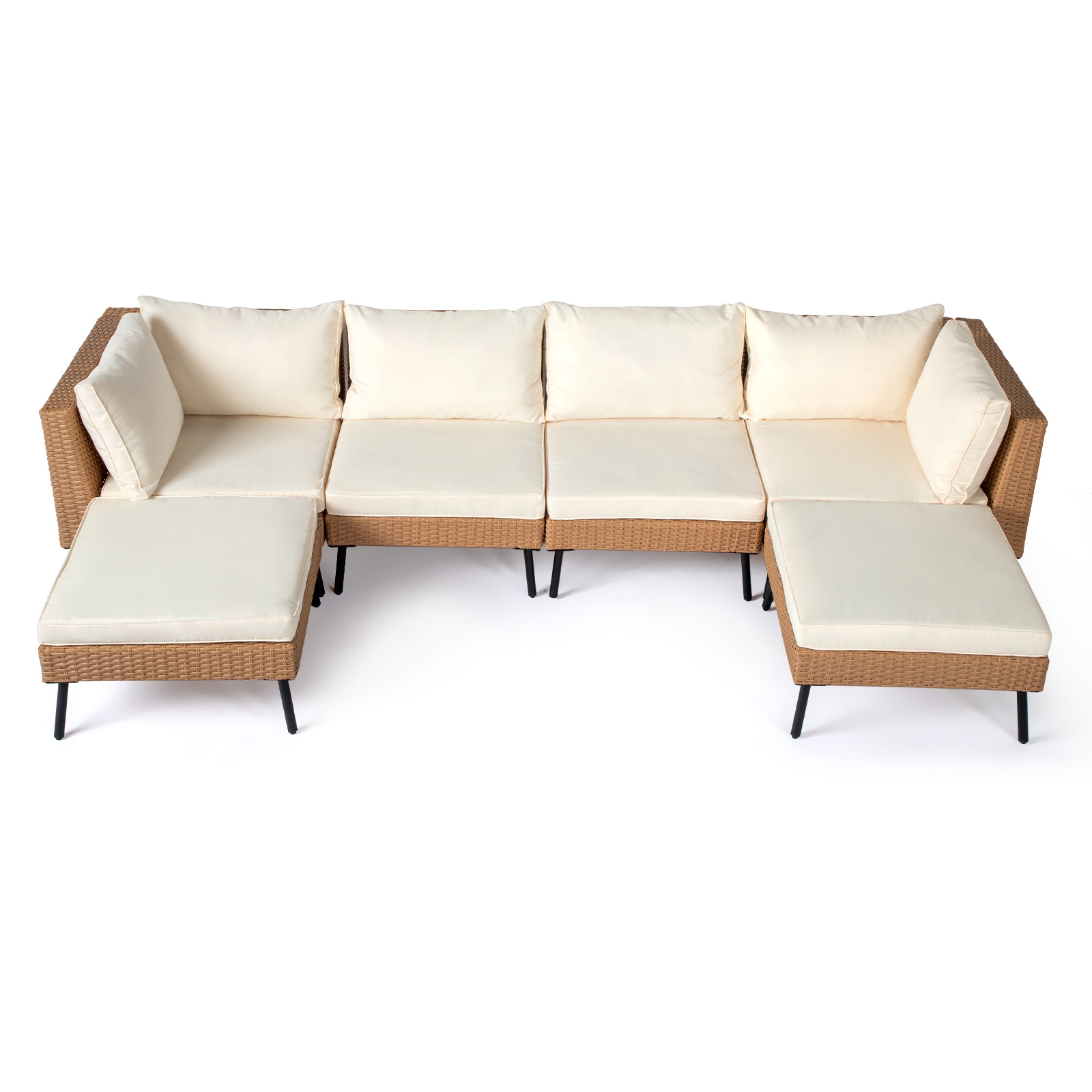 Set of 6 Patio Rattan Sectional Furniture Chair with Table, Footstool, Cushions