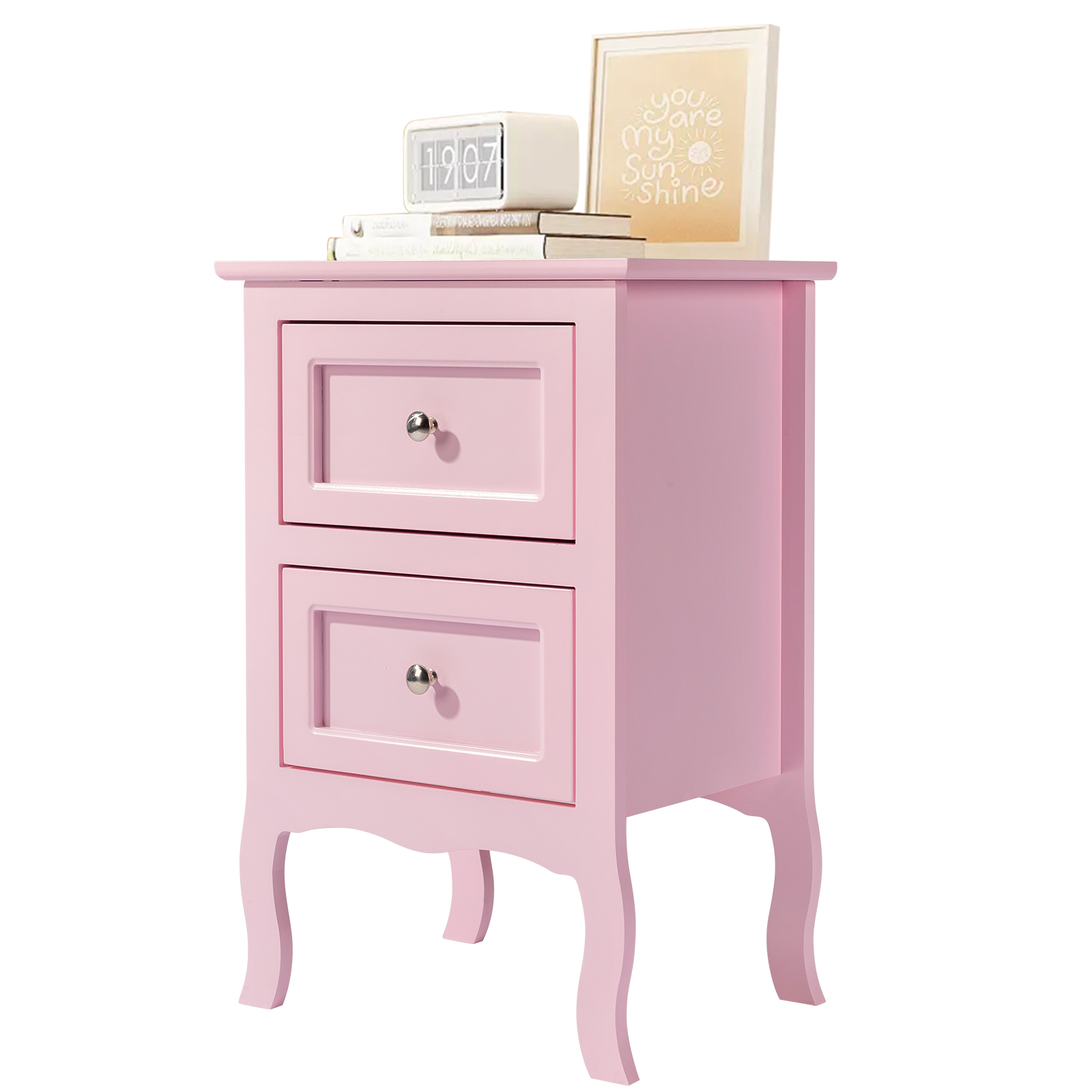 2 Drawers Wood Nightstand Pastoral Bedroom End Side Table for Bedroom
