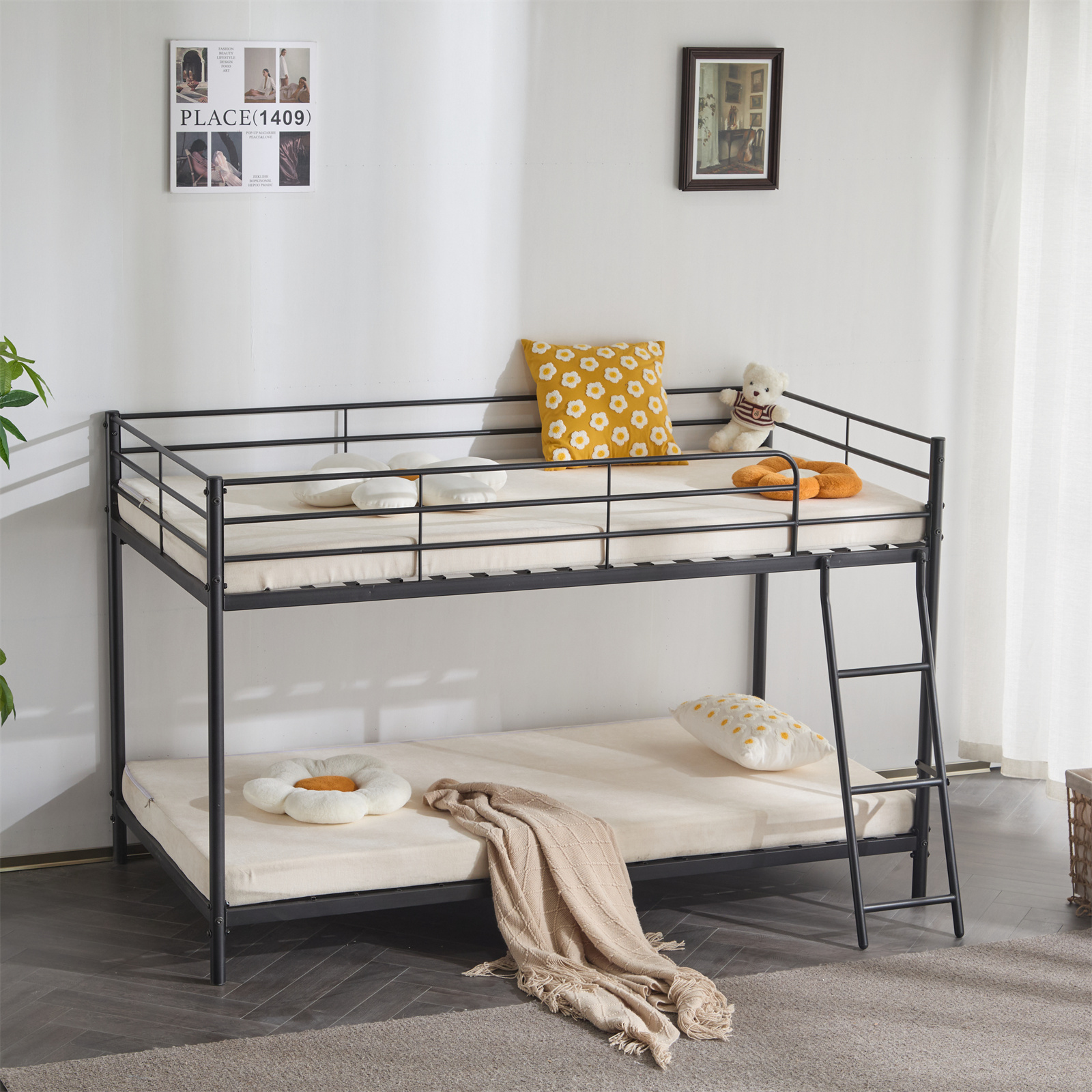 Twin Size Metal Bunk Bed for Kids Teens Adults Heavy Duty Metal Bunk Bed Pink