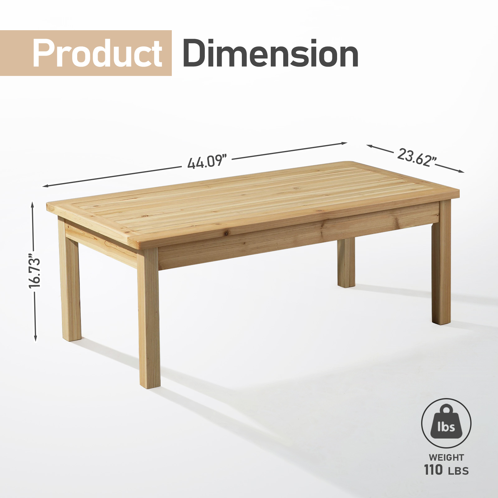 In/Outdoor 35-44in Farmhouse Side Wood Accent Coffee Table for Patio