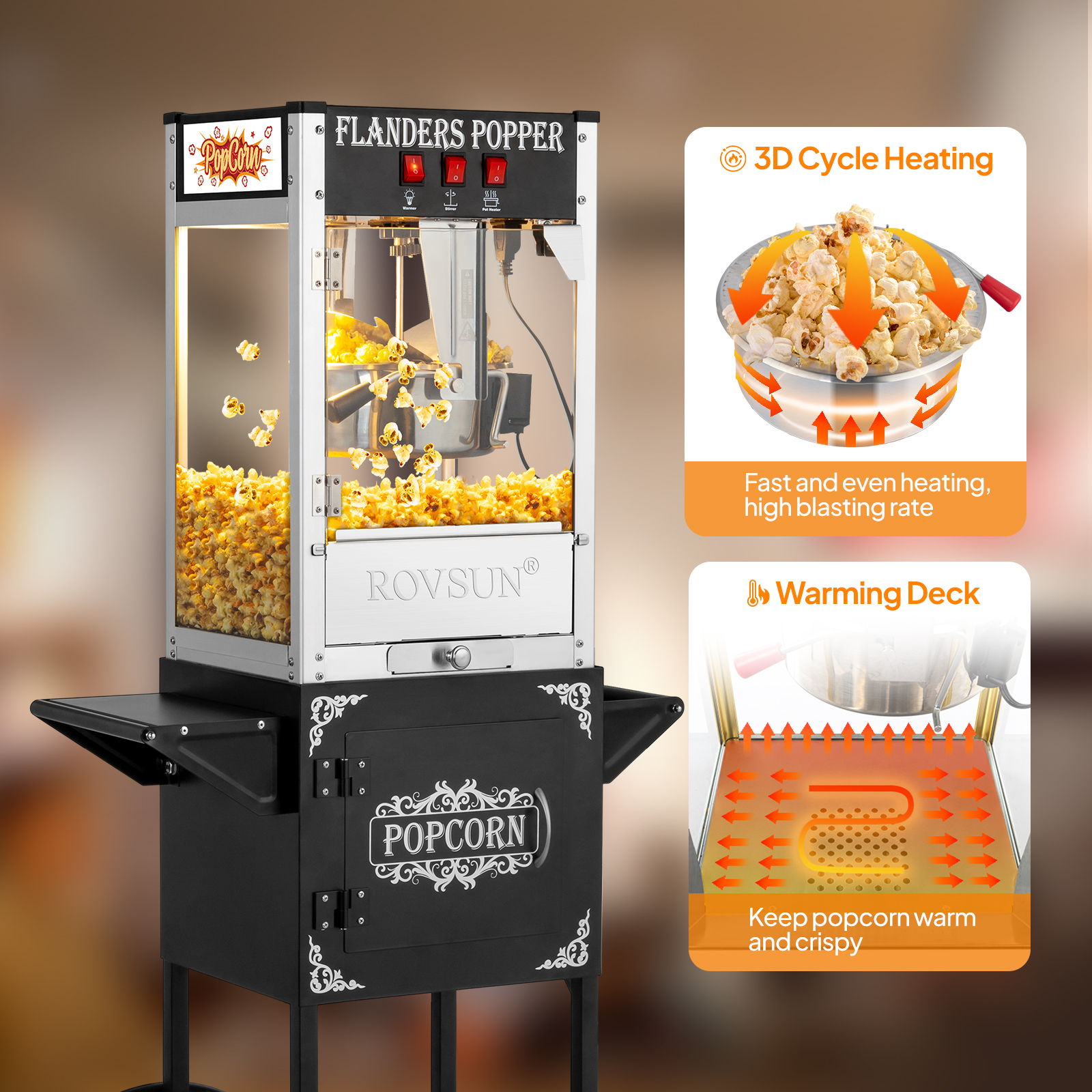 Popcorn Machine Maker Popper with Cart and 8-Ounce Kettle