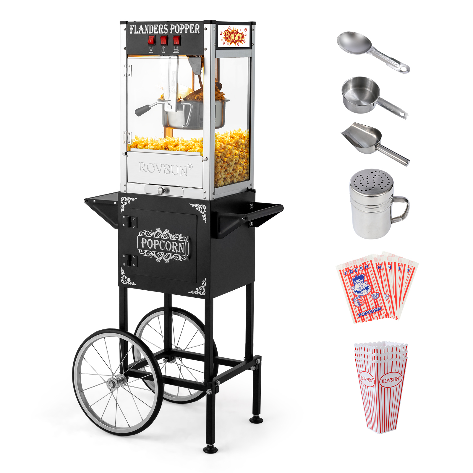 Popcorn Machine Maker Popper with Cart and 8-Ounce Kettle