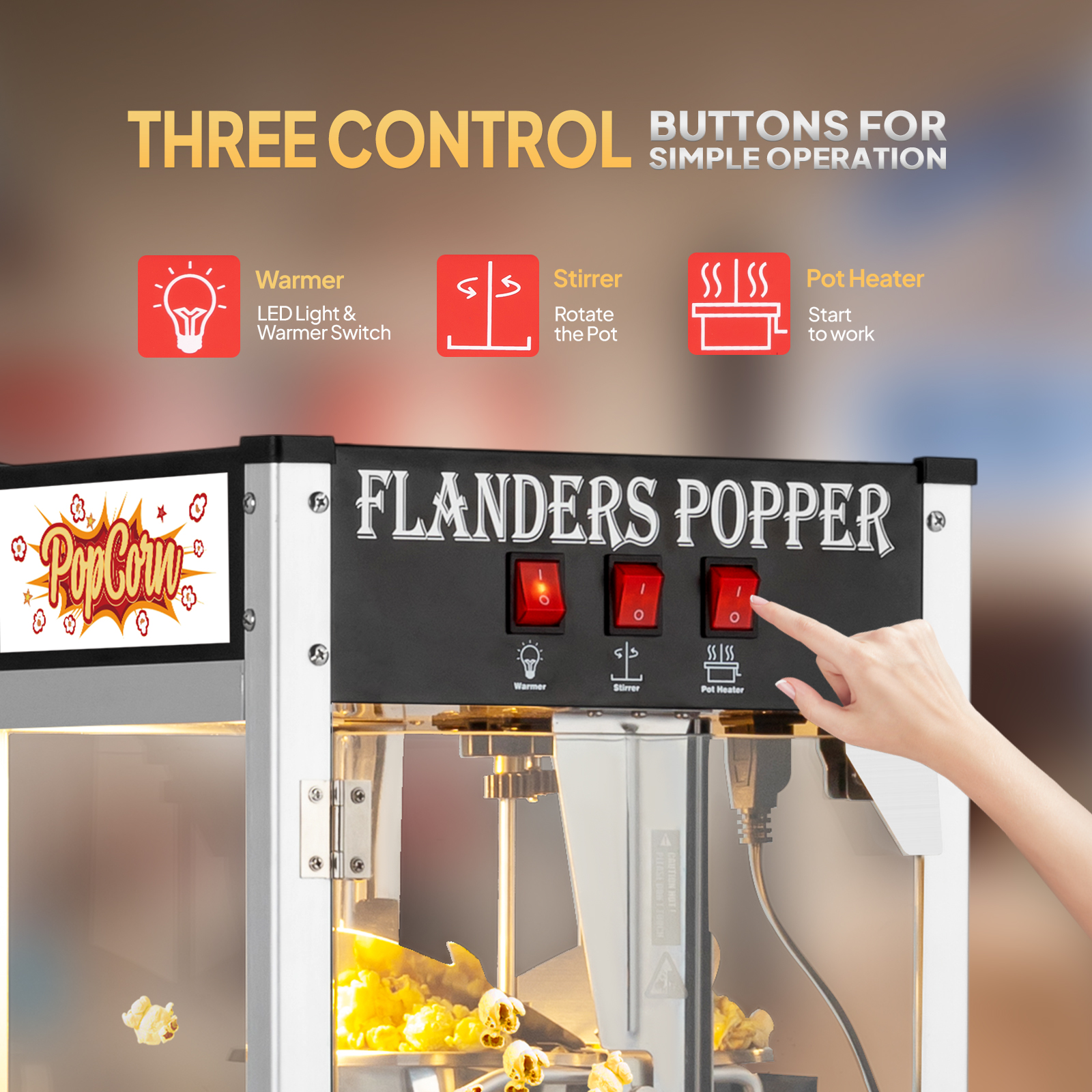 Popcorn Machine Maker Popper with Cart and 8-Ounce Kettle