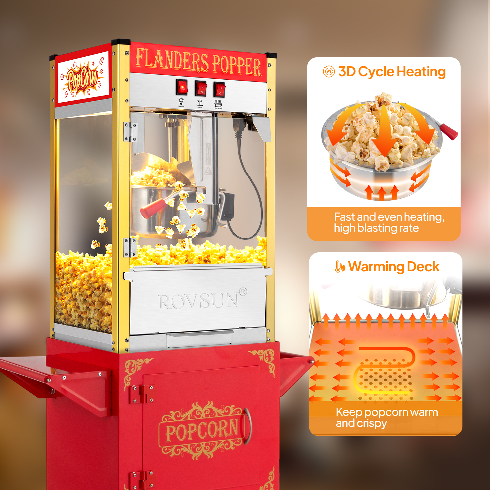 Powder Popper Machine Popcorn Machine Maker Popper with Cart and 10-Ounce Kettle, 800W | eBay