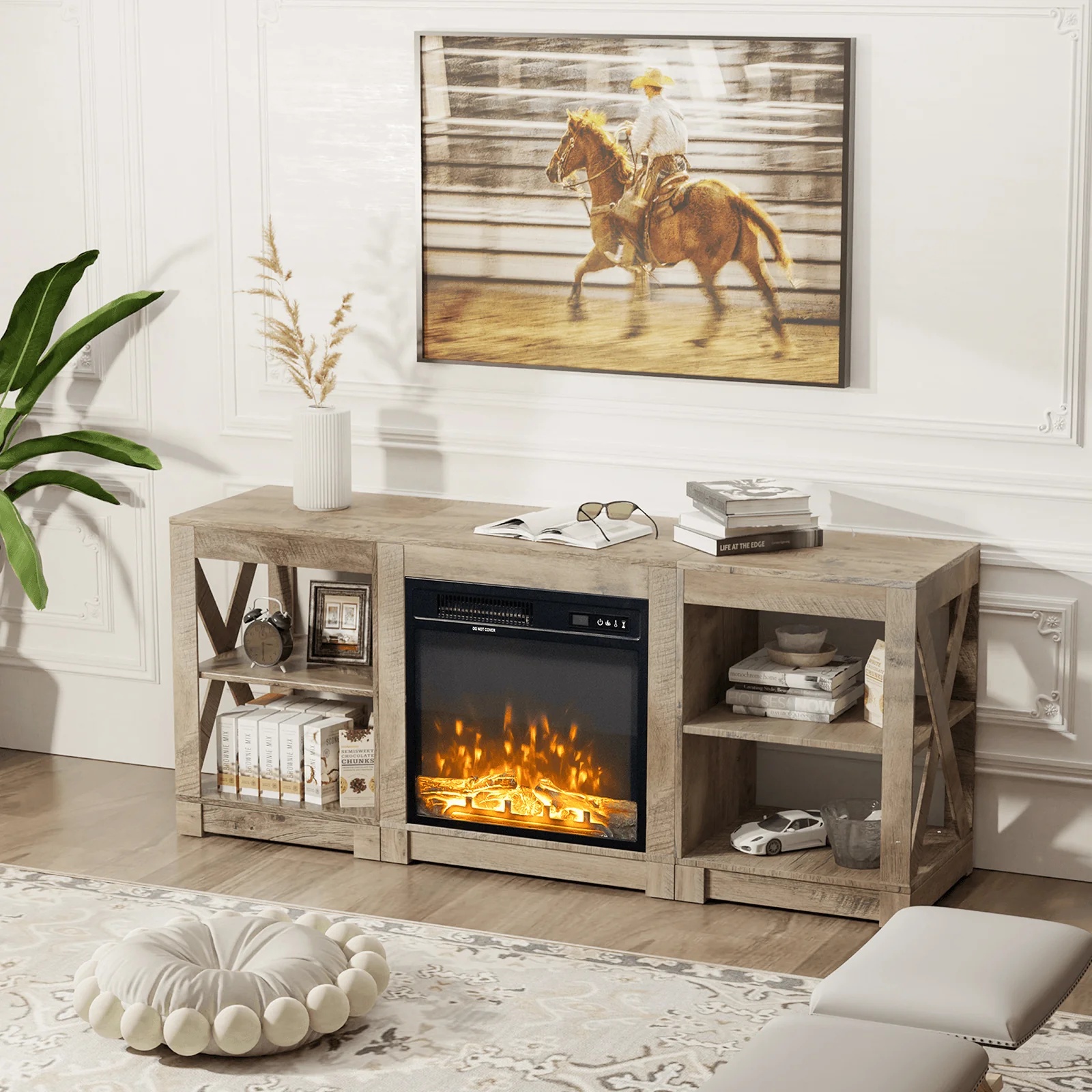 59" Electric Fireplace TV Stand with Remote, Shelves for TVs Up to 65 Inch New