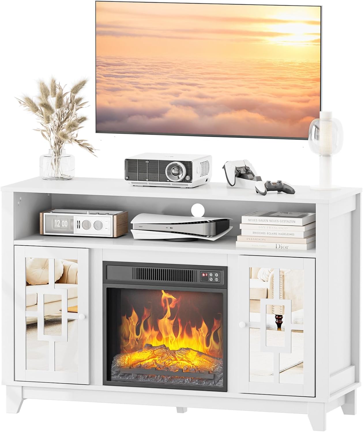 With Glass Door Storage Cabinet Up To 60" Tv Living Room