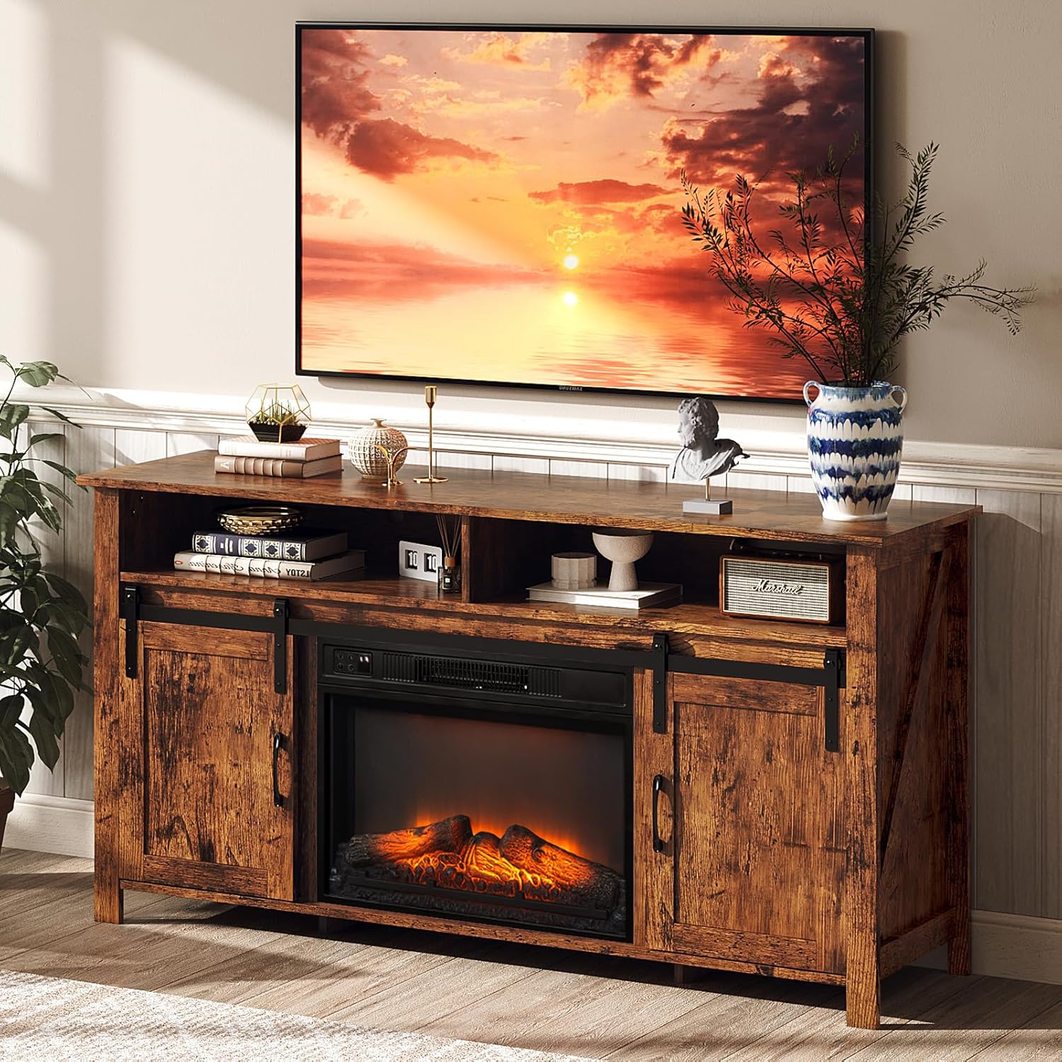For 70 Inch Tvs, Farmhouse Console Table With Doors