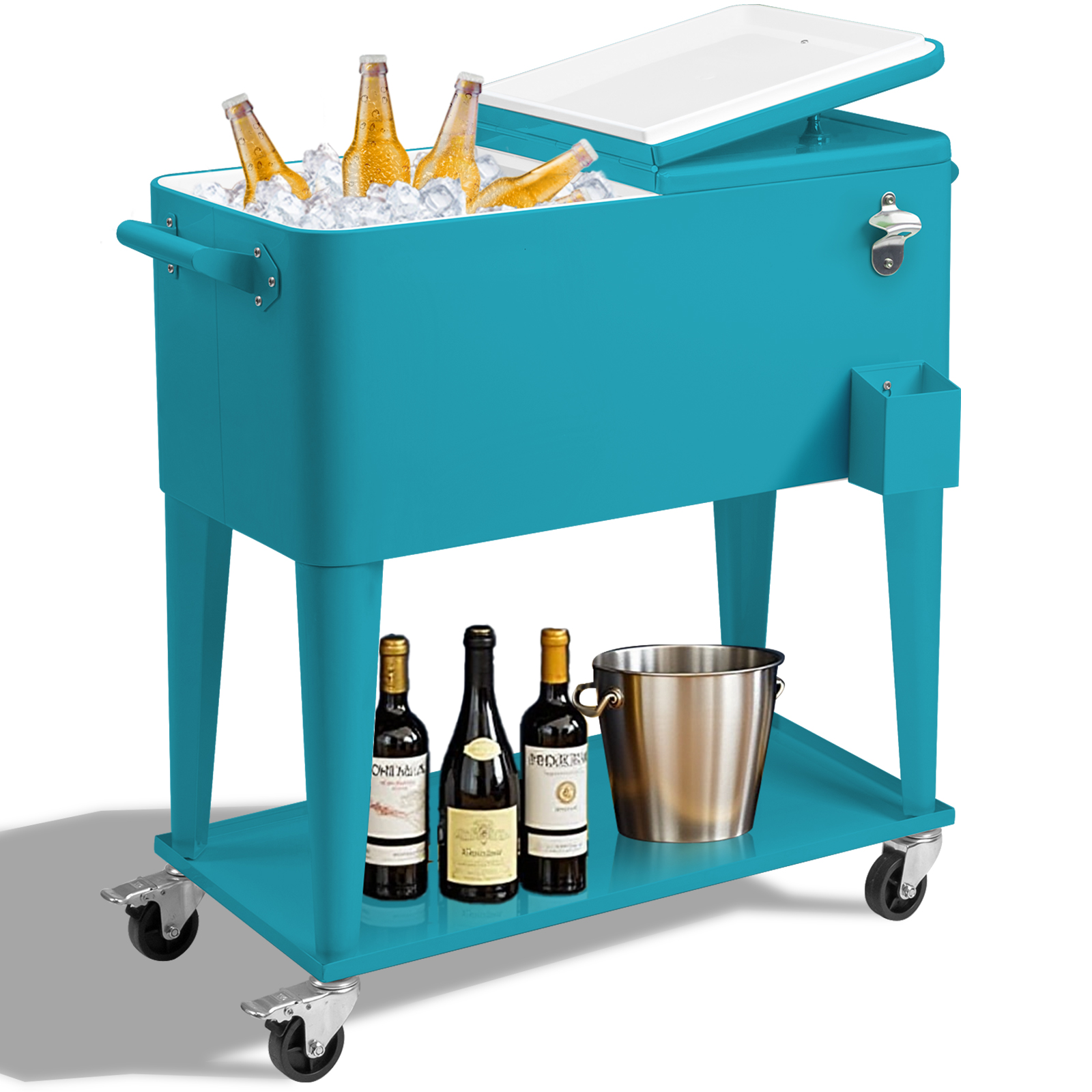 Cart Chest Patio Party Bar Drink With Wheels, Shelf