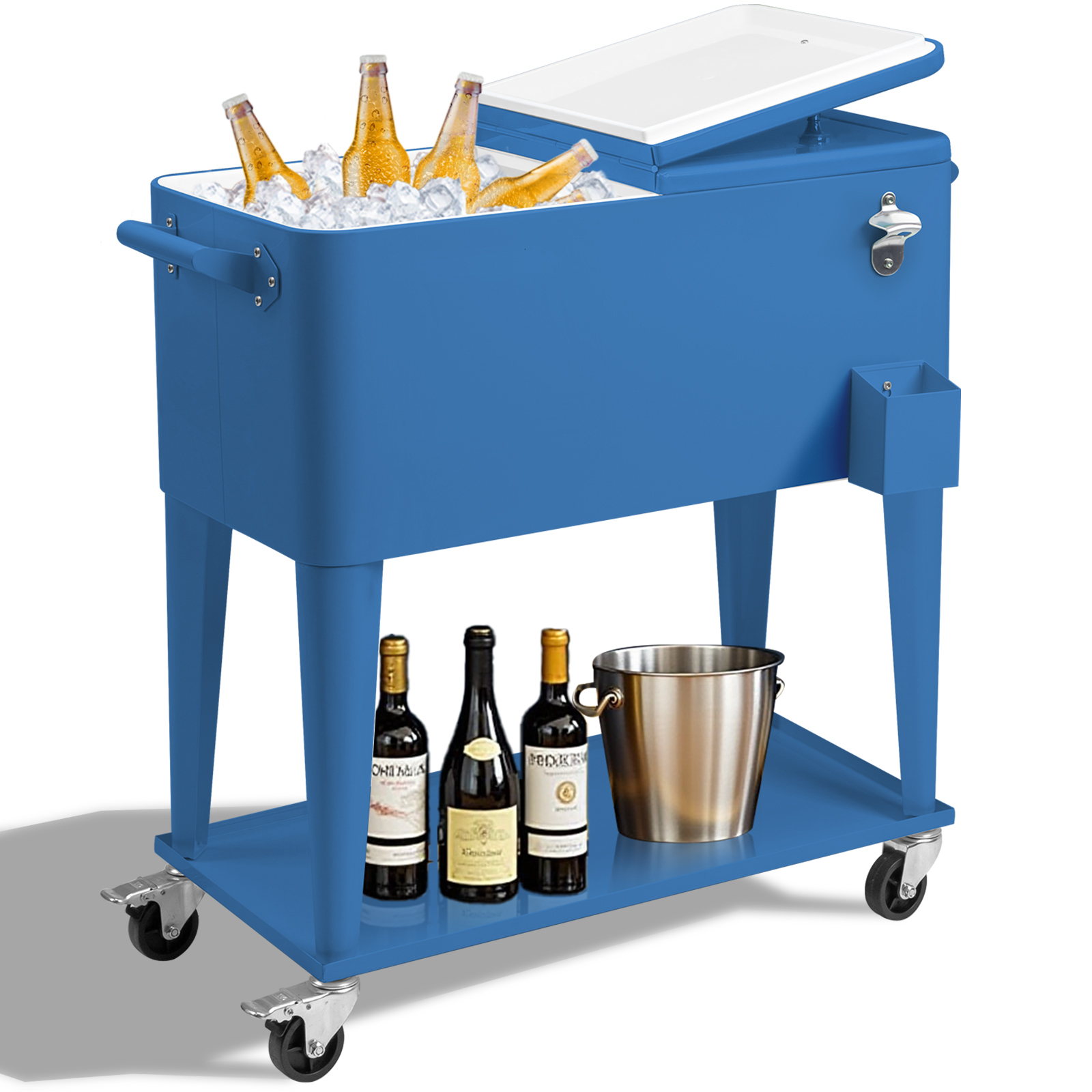 Rolling Ice Cooler Cart 80 QT Chest Patio for Party Bar Drink with Wheel, Shelf