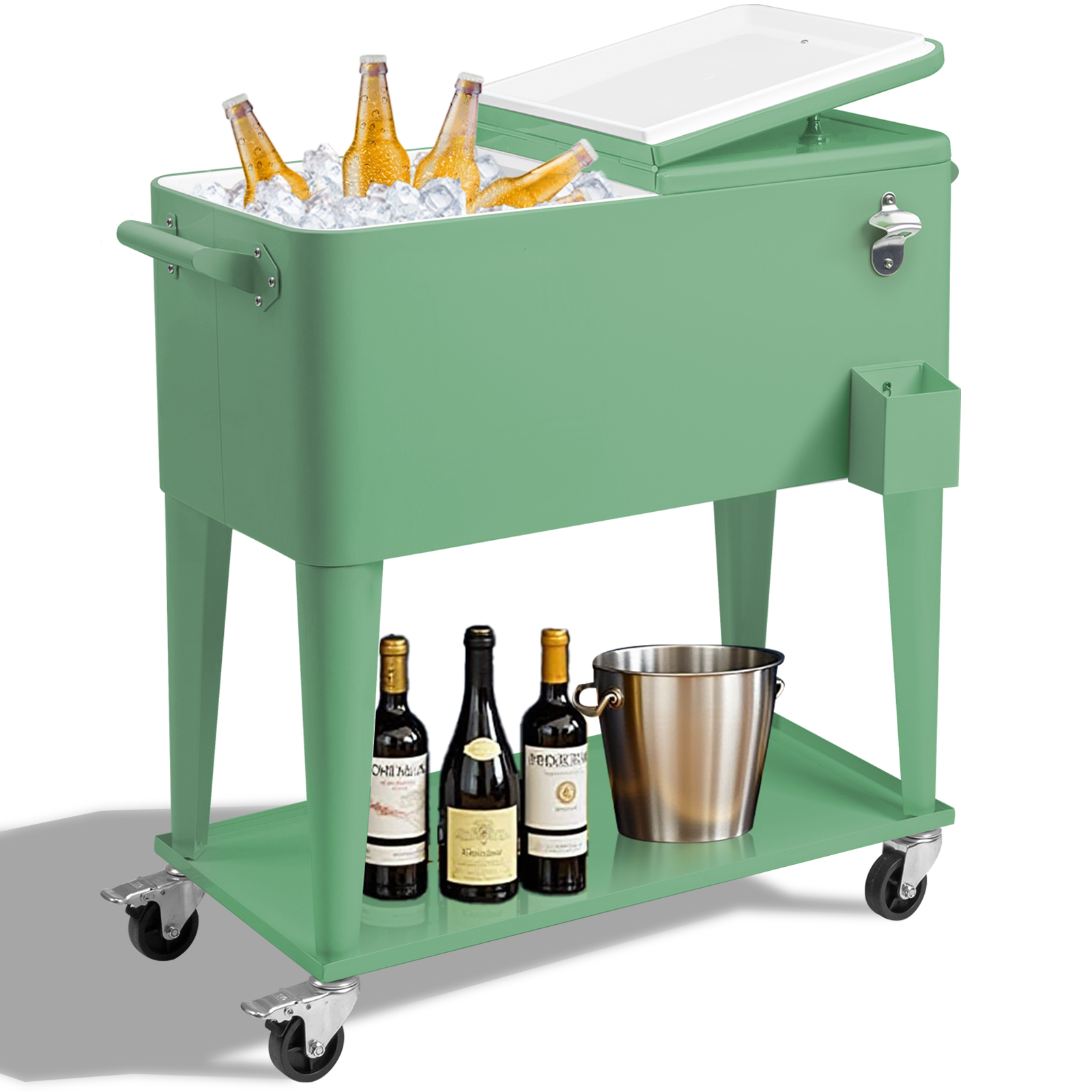 Cart 80 Qt Chest Patio For Party Bar Drink With Wheel, Shelf