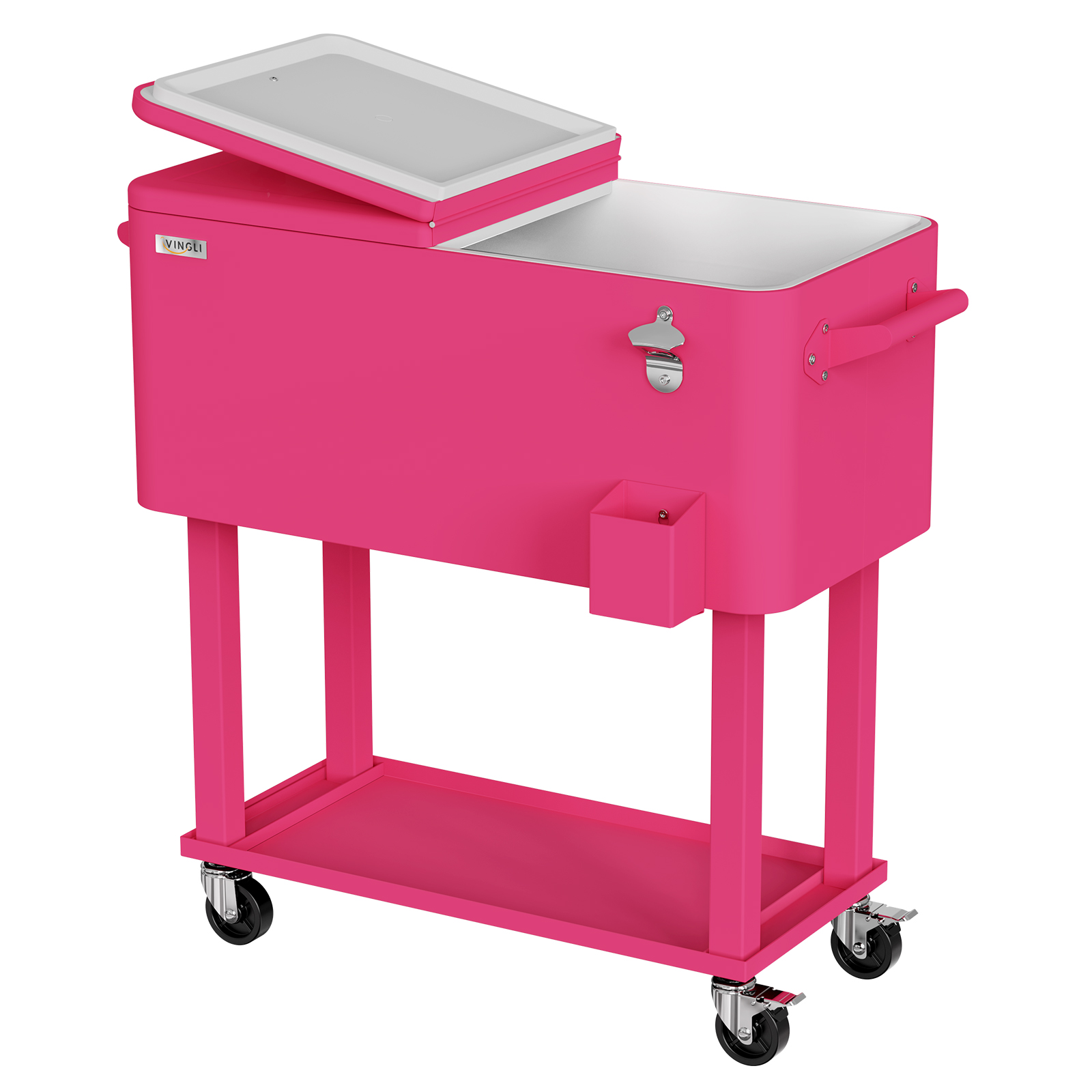 80QT Rolling Ice Chest Cooler Cart, Party Drink Beverage Bar Trolley with Wheels