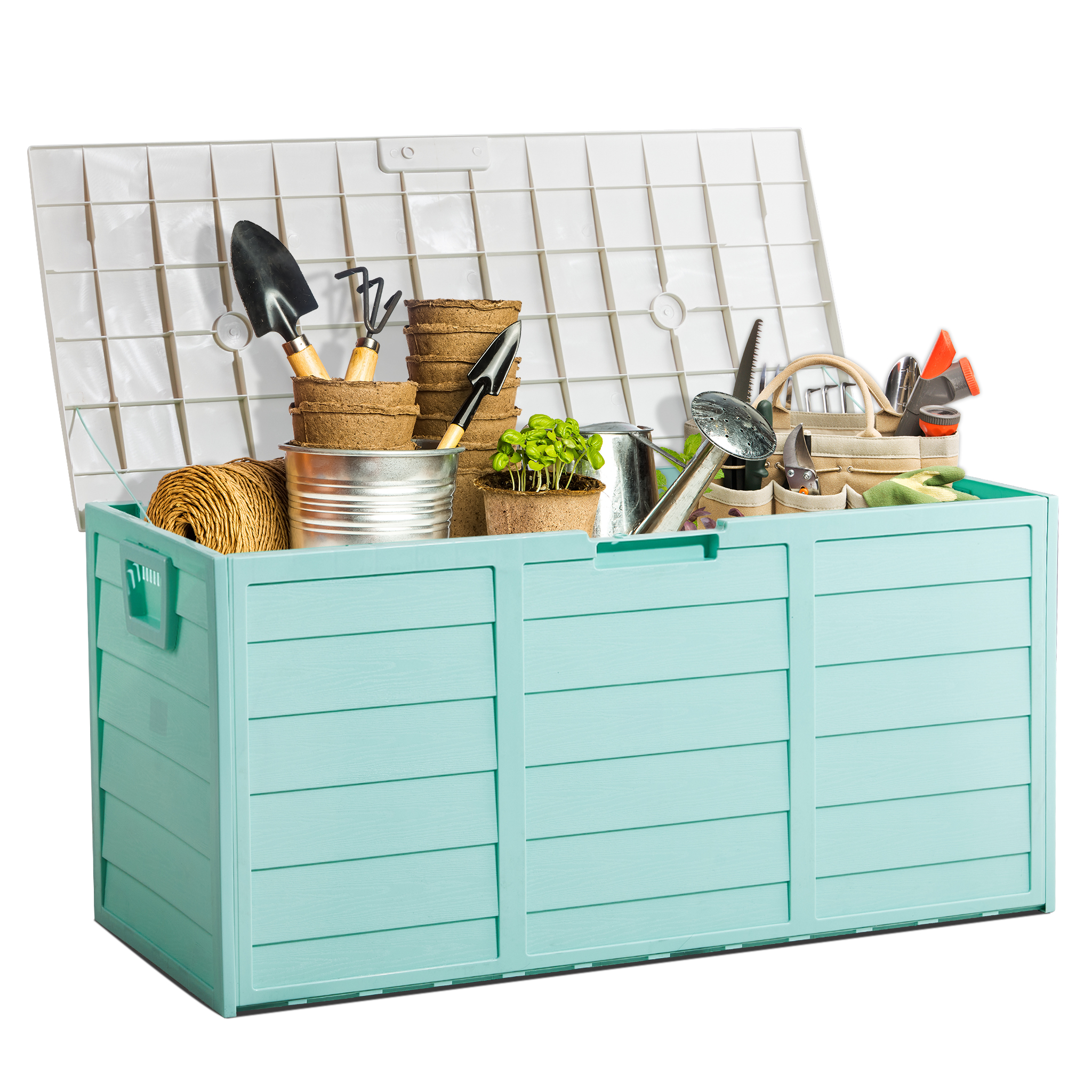 75GAL Portable Storage Box In/Outdoor Tool Case Cushion Organizer with 2 Wheels