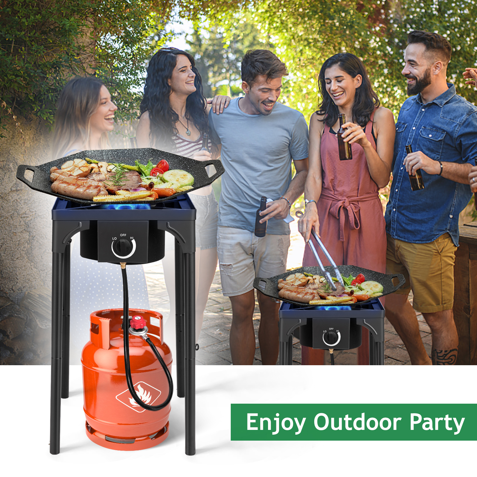 Zokop Portable Propane 225000-BTU 1-3 Gas Burners Outdoor Cooker Stove BBQ Grill