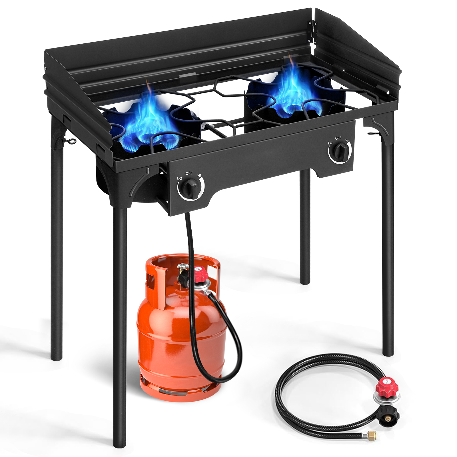 2-Burner w/ Windscreen 150,000BTU Powerful Outdoor Camping Gas Propane Stove