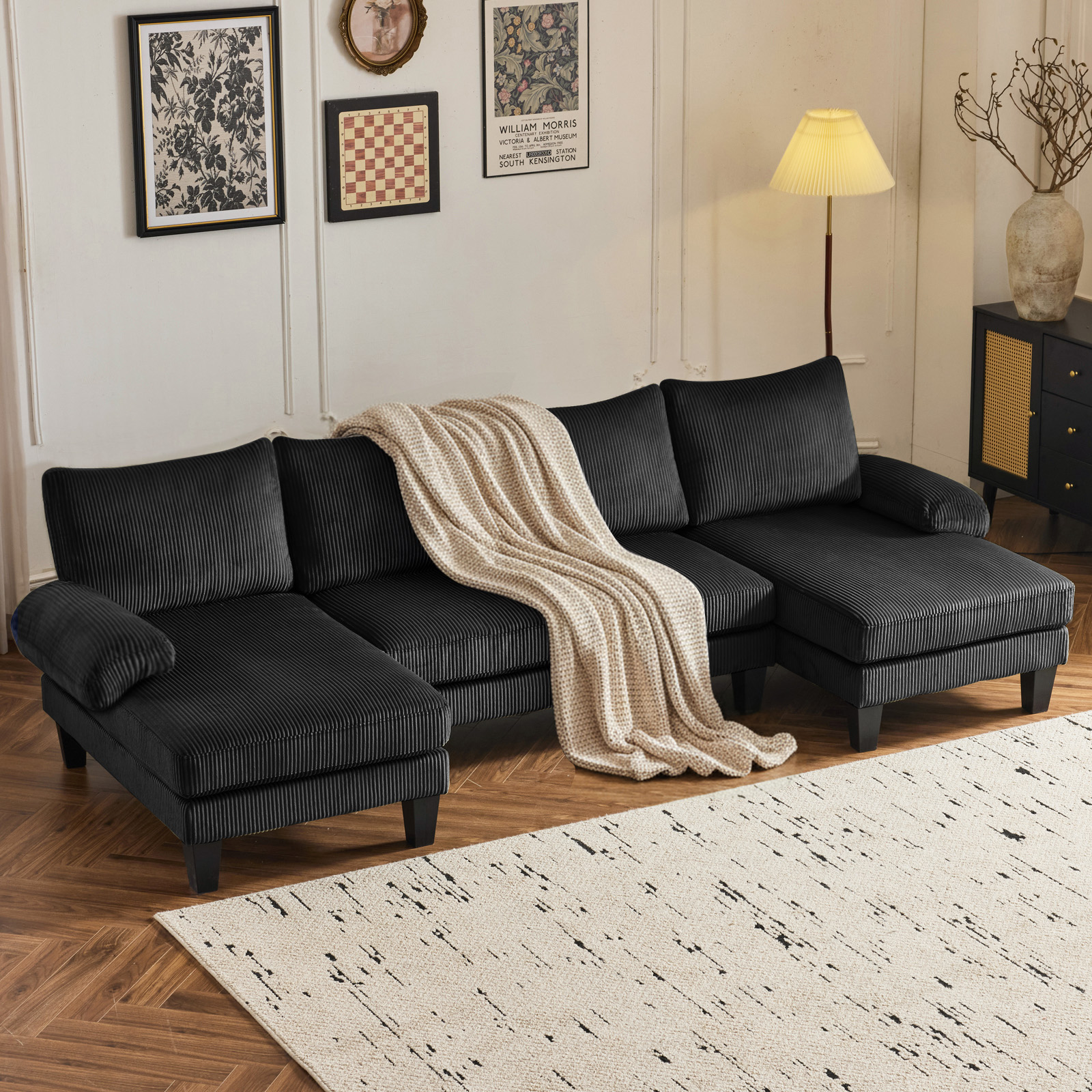 Covertible Couch with Wood Grain Legs for Living Room Reception Room Apartment