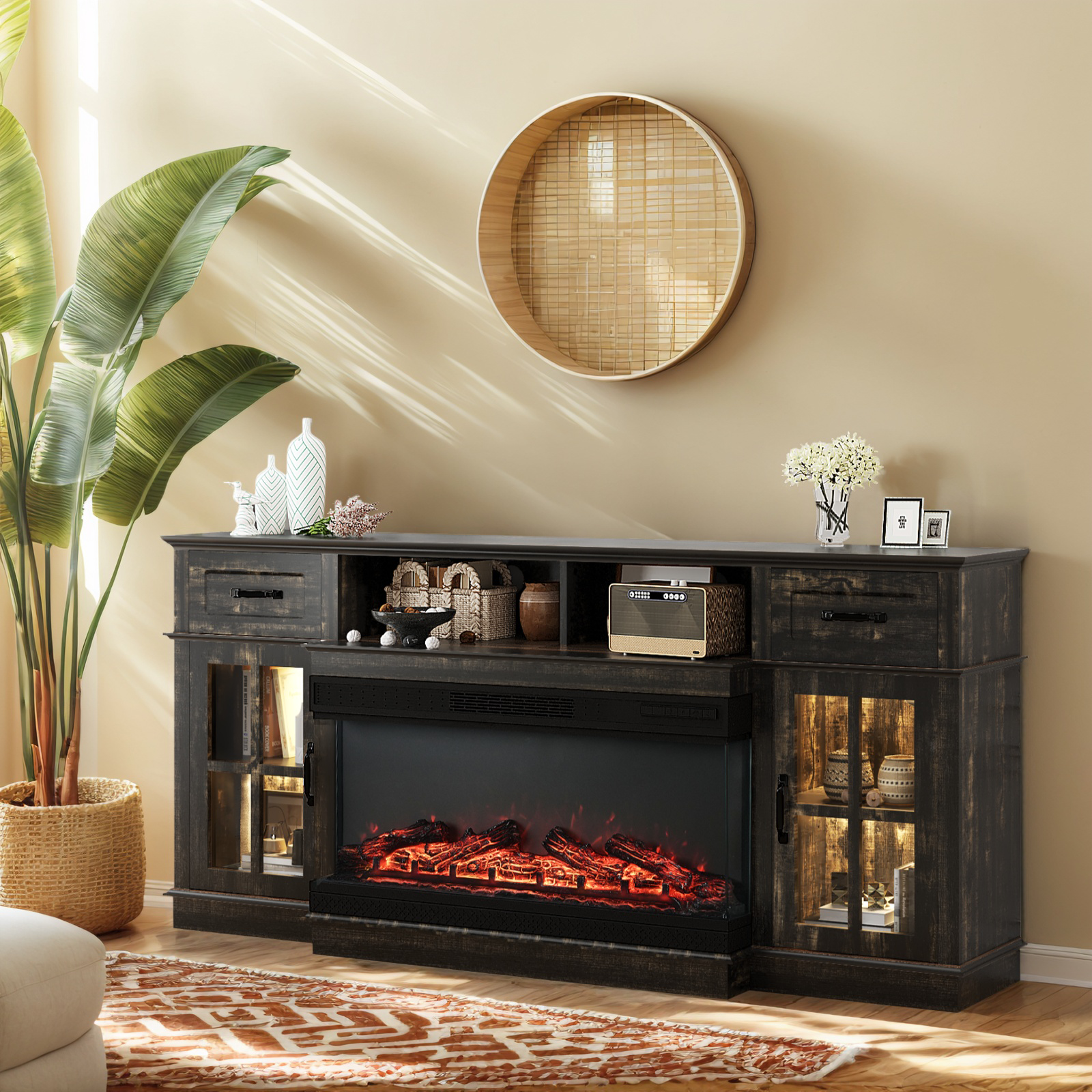 With Sliding Barn Door & Storage Cabinets For 80 Inch Tv