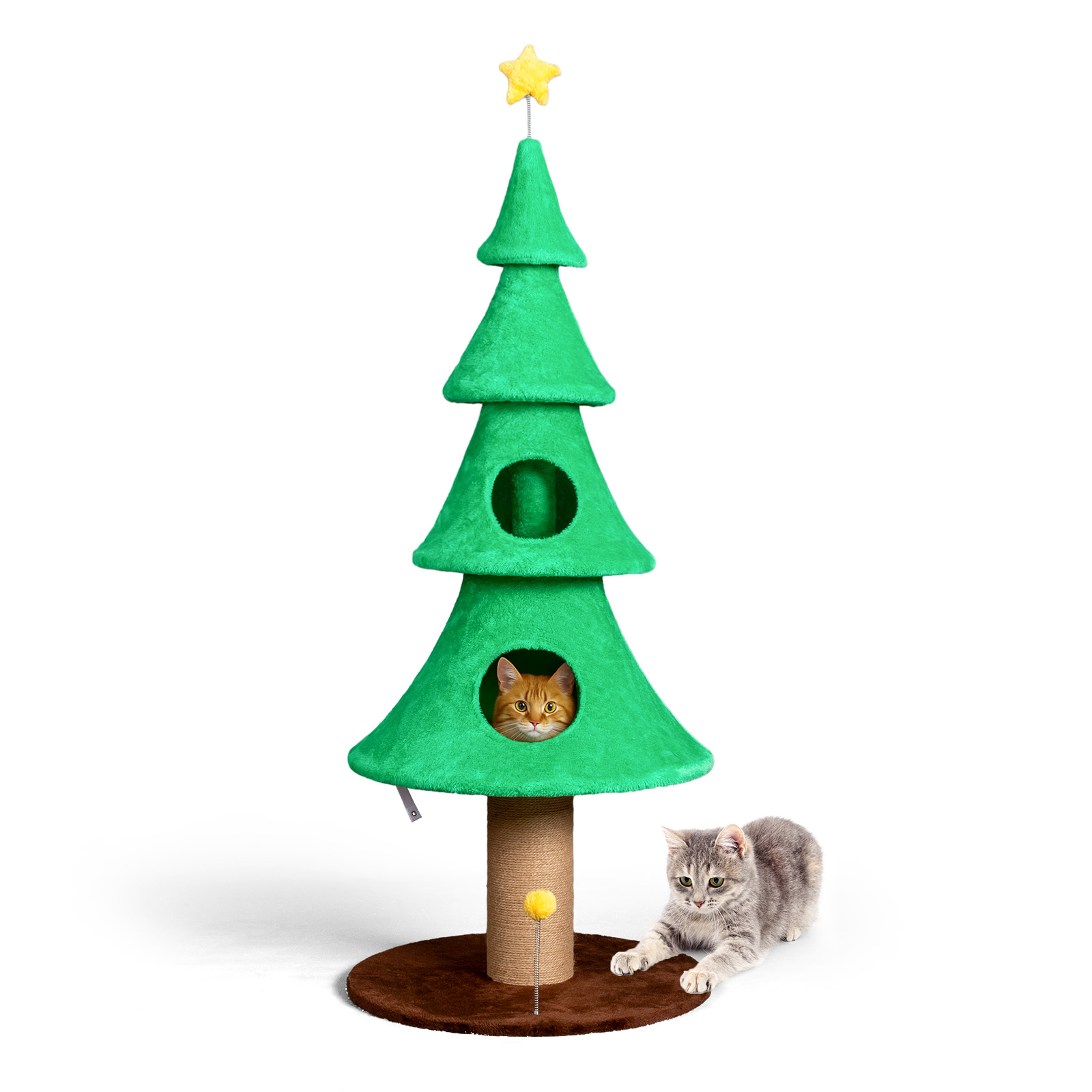 Indoor 59" Large Tall Christmas Tree Cat Tower with 2Condos & Scratching Post