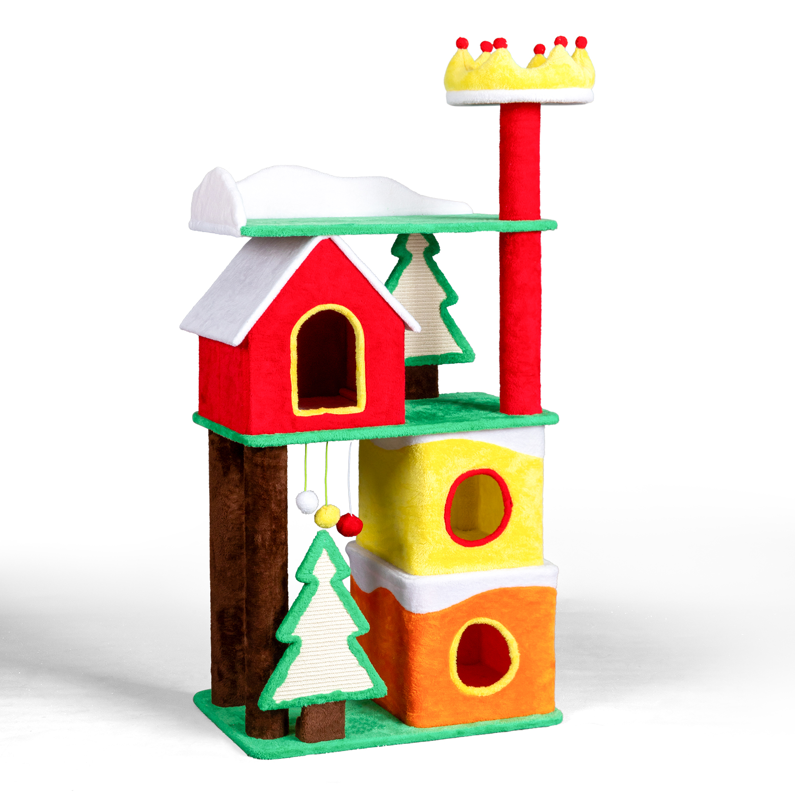 Christmas Themed Plush Indoor Large Multi-level Cat Tower, Tree with Condos