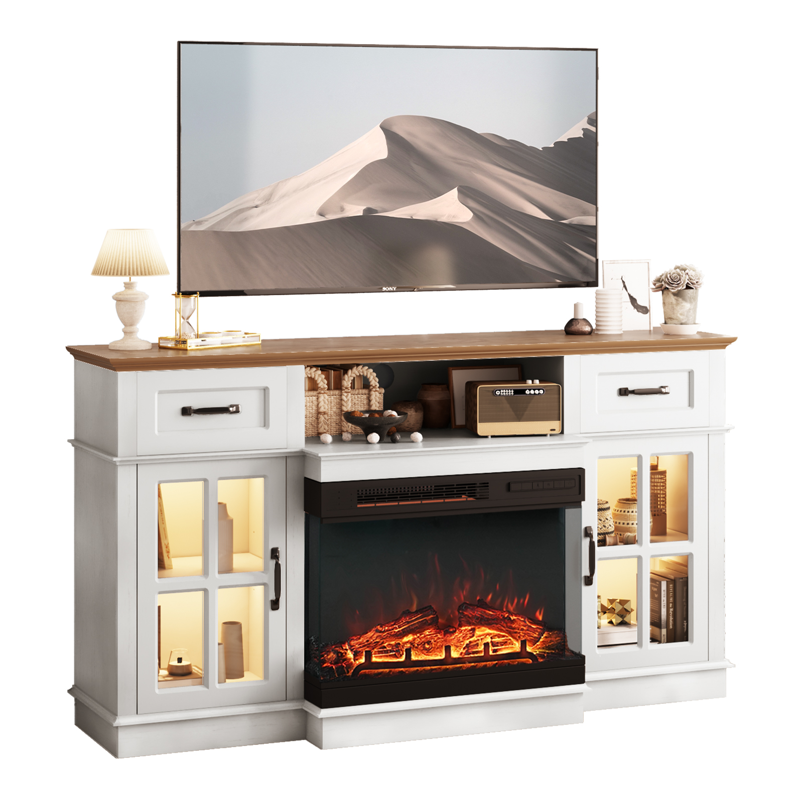 With Drawers & 2 Door Storage Cabinets For Up To 70" Tv
