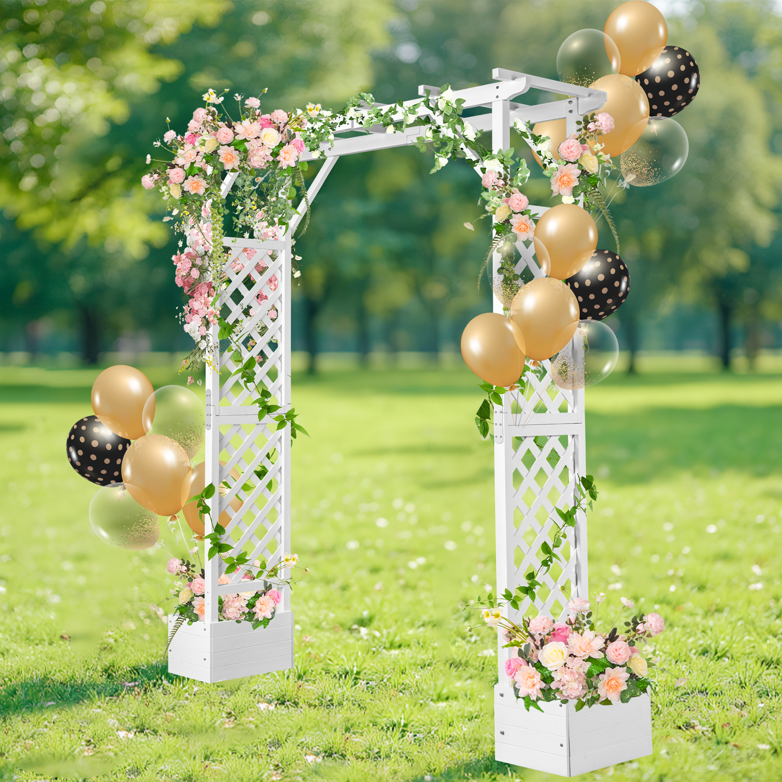 Wooden Arbor w/ Planter, Arbour Trellis Wedding Arch for Garden Ceremony Party