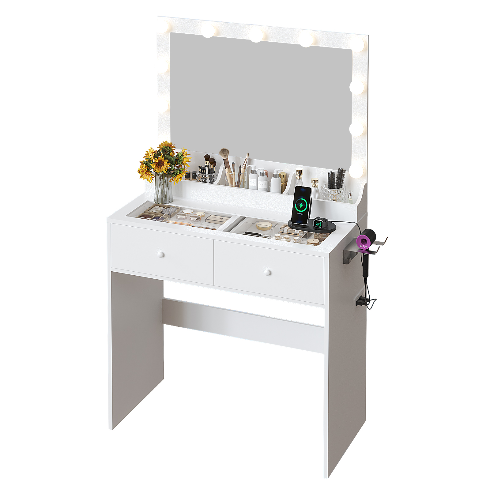 Vanity Makeup Dressing Table Wooden LED Light Mirror and USB Port Xmas Gift