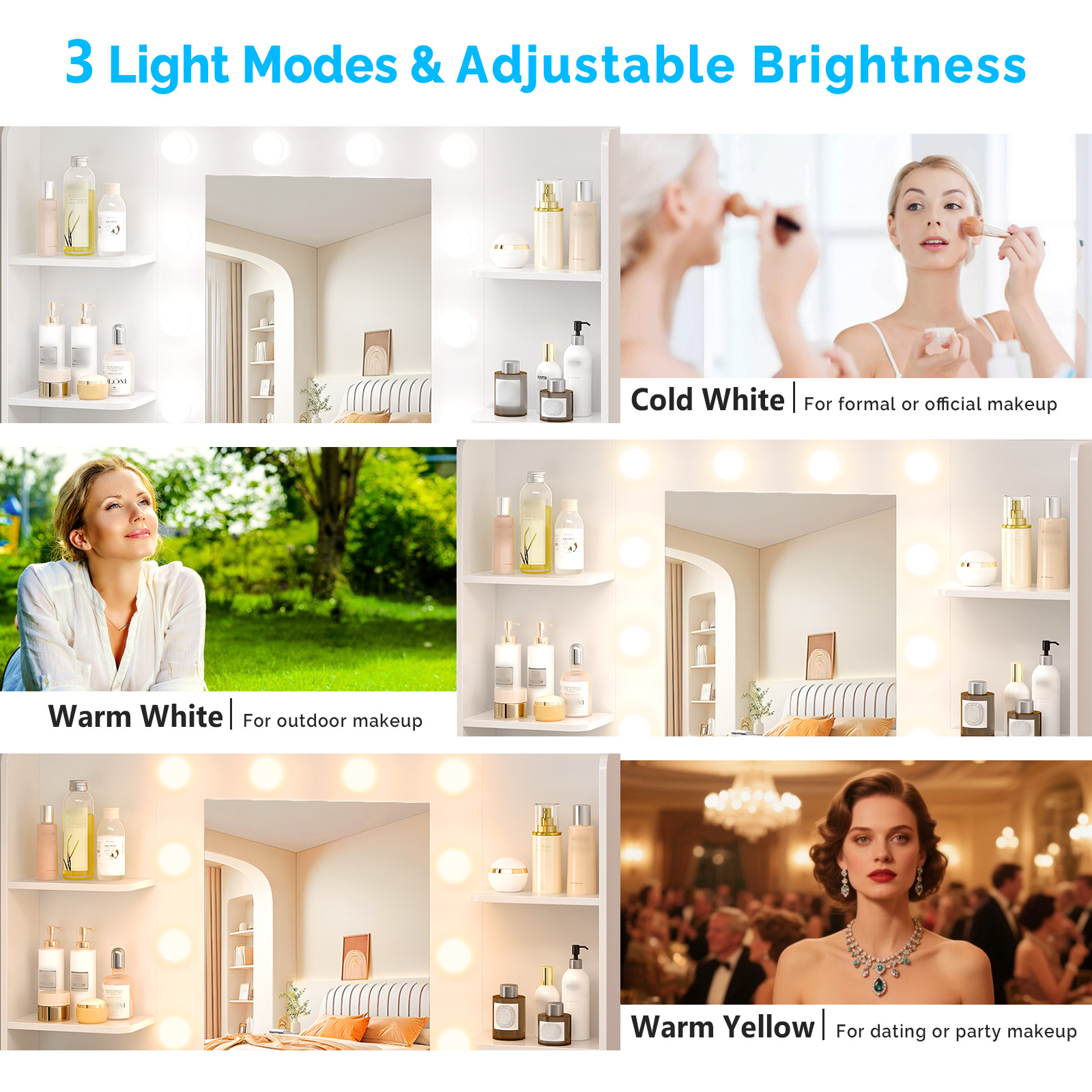 All-in-One Vanity Desk with Mirror & Lights & USB Ports 6 Drawers Dressing Table - Produktbild 1