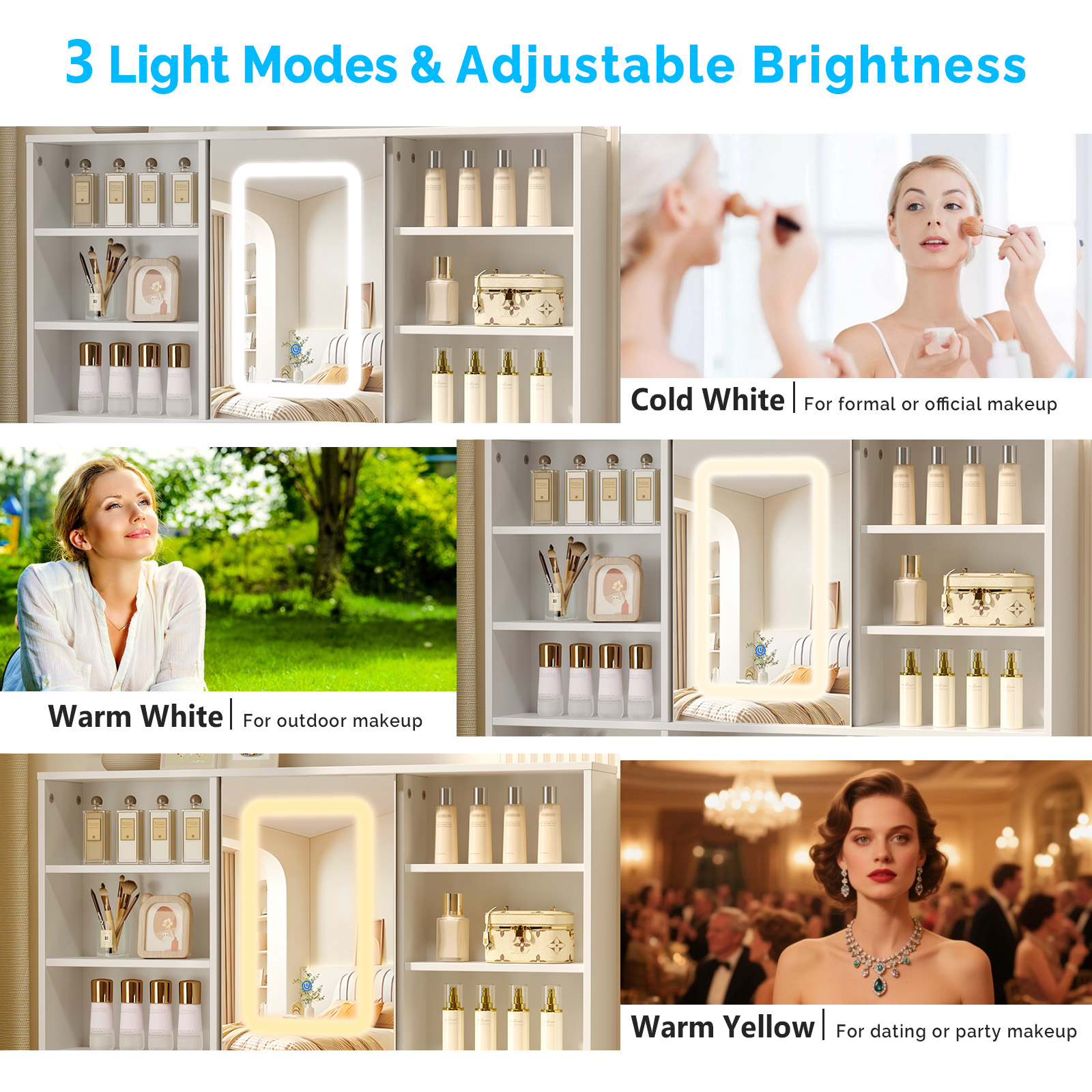 All-in-One Vanity Desk with 3 Colors Lighted Mirror and AC/USB Charging Station