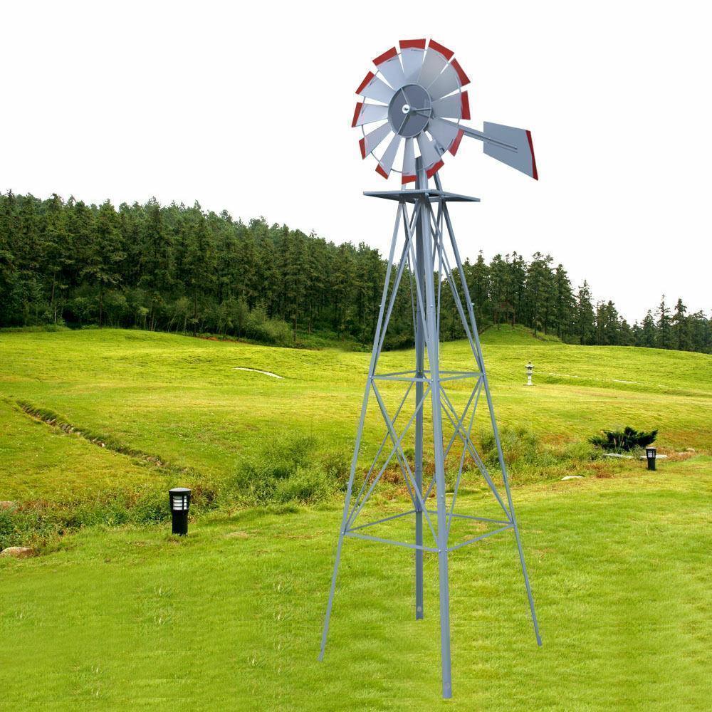 8 FT Metal Windmill Weather Vane Pinwheel for Ornamental Decor Garden Yard Decor