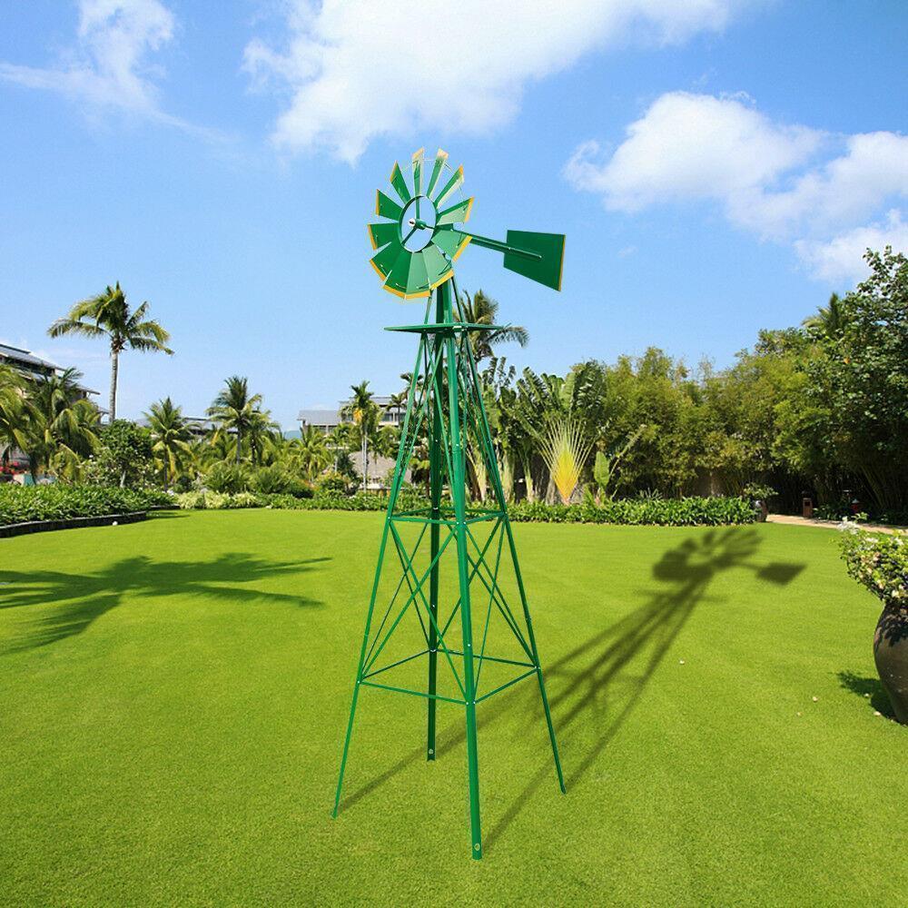 8 FT Metal Windmill Weather Vane Pinwheel for Ornamental Decor Garden Yard Decor