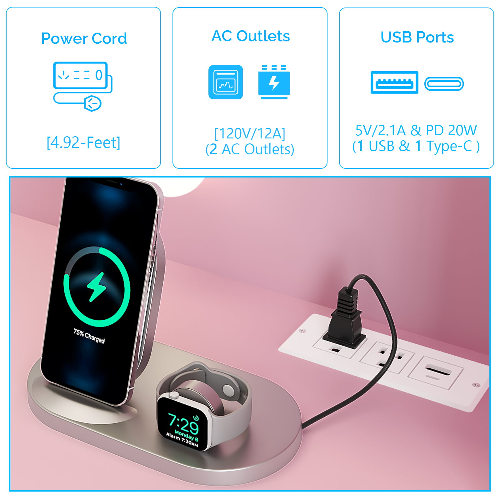 Fluted Vanity Table with Built-in Light Bulbs & Outlets Makeup Desk w/7 Drawer