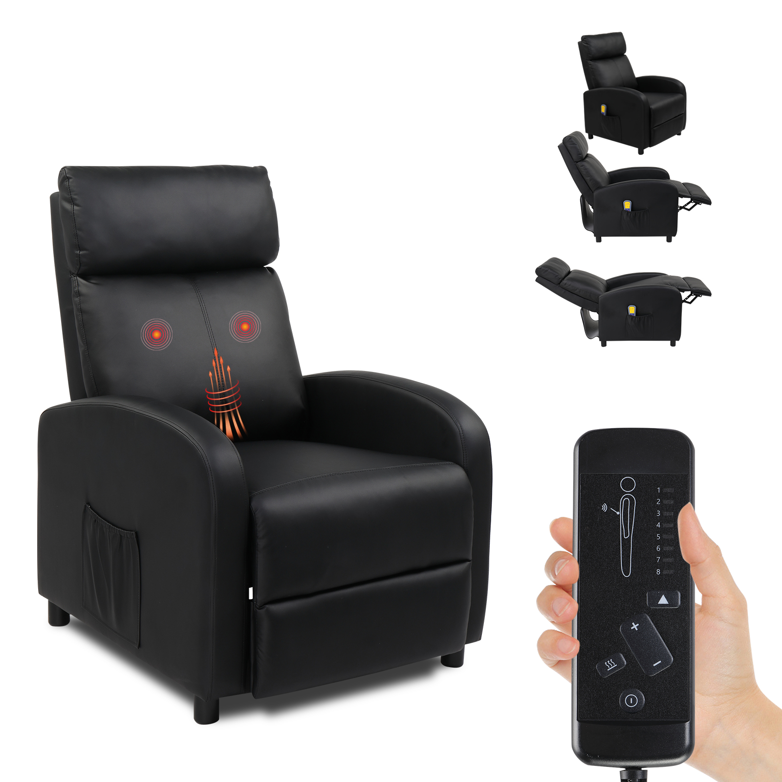 Massage Recliner Sofa PU/Fabric Armchair Elder Heating Chair Remote ...