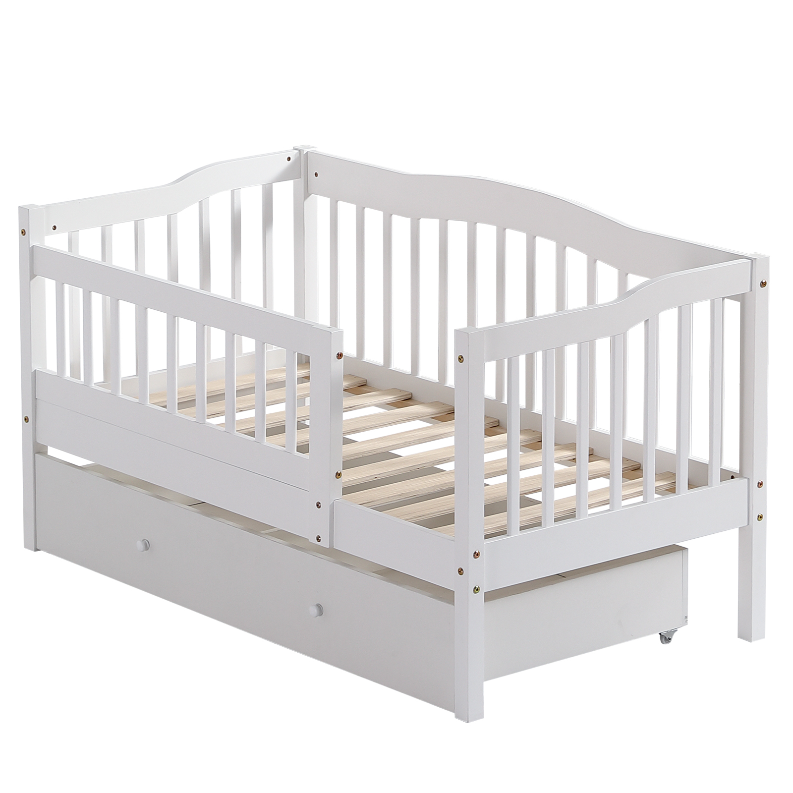 Twin Size Bed with Safety Guard Rails for Toddlers Simple Vertical Slat Design