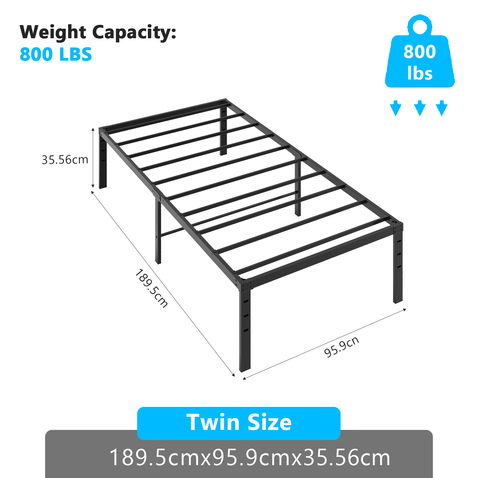 16inch Heavy Duty Sturdy Twin Full Queen King Size Metal Ste