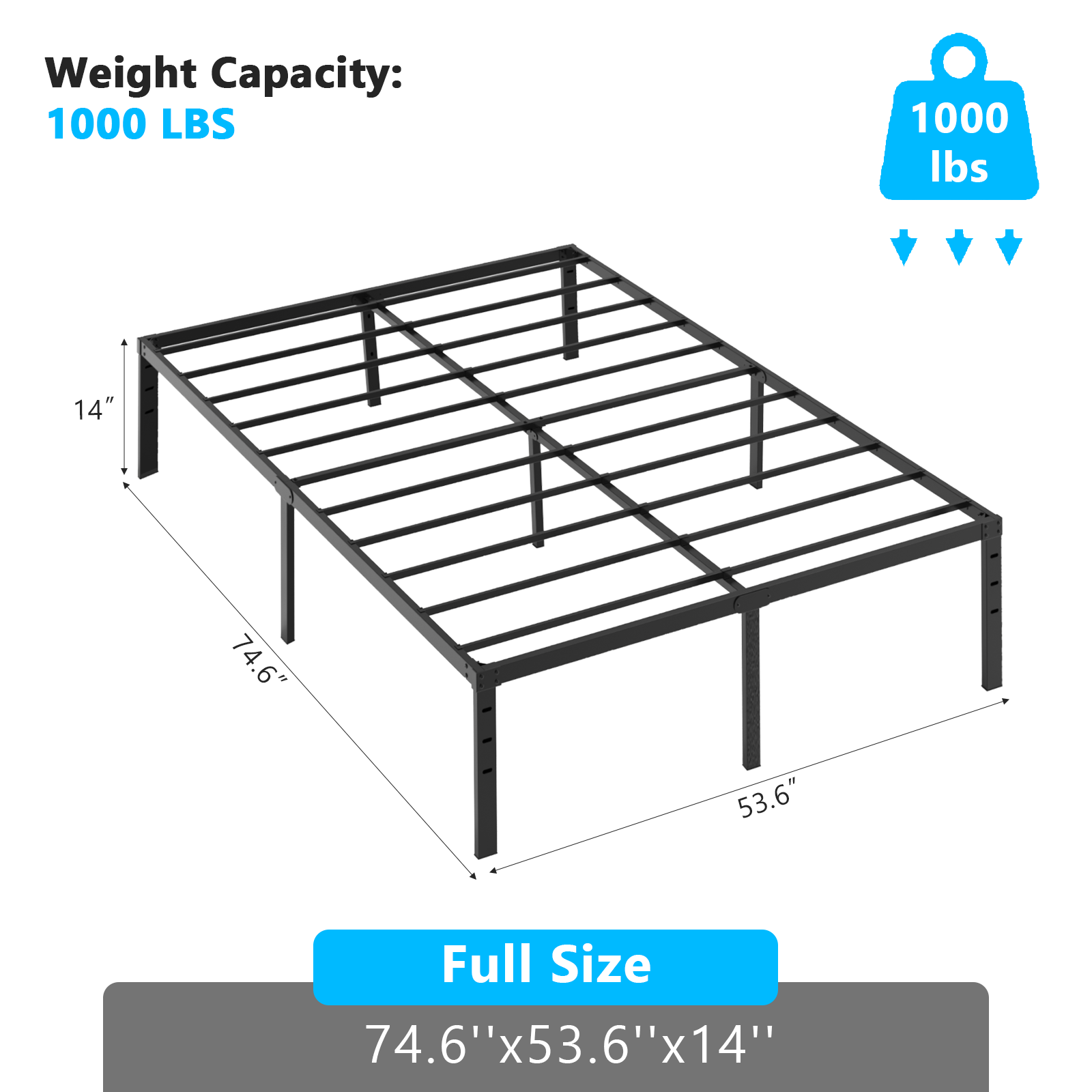 16inch Heavy Duty Sturdy Twin Full Queen King Size Metal Ste