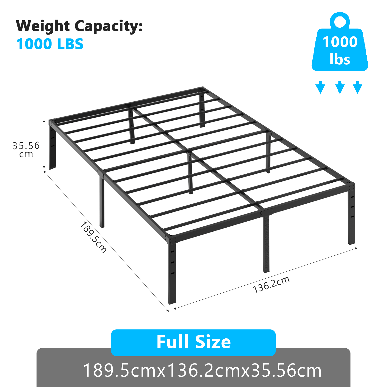 Twin Full Queen King Metal Platform Bed Frame 14 Inch Tall No Box Spring Needed