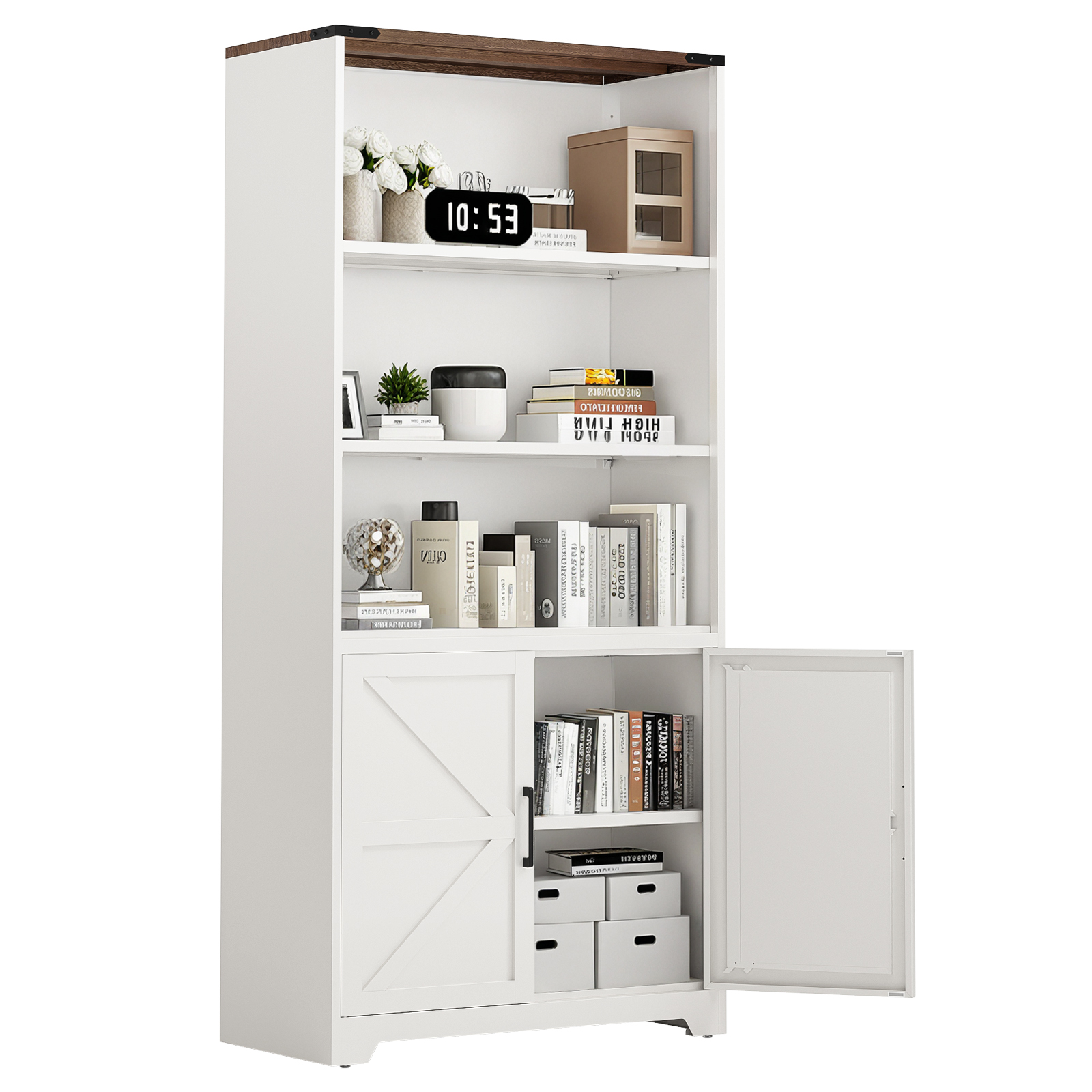 Metal Storage Cabinet Farmhouse Bookcase with Adjustable Shelves for Crafts,Book