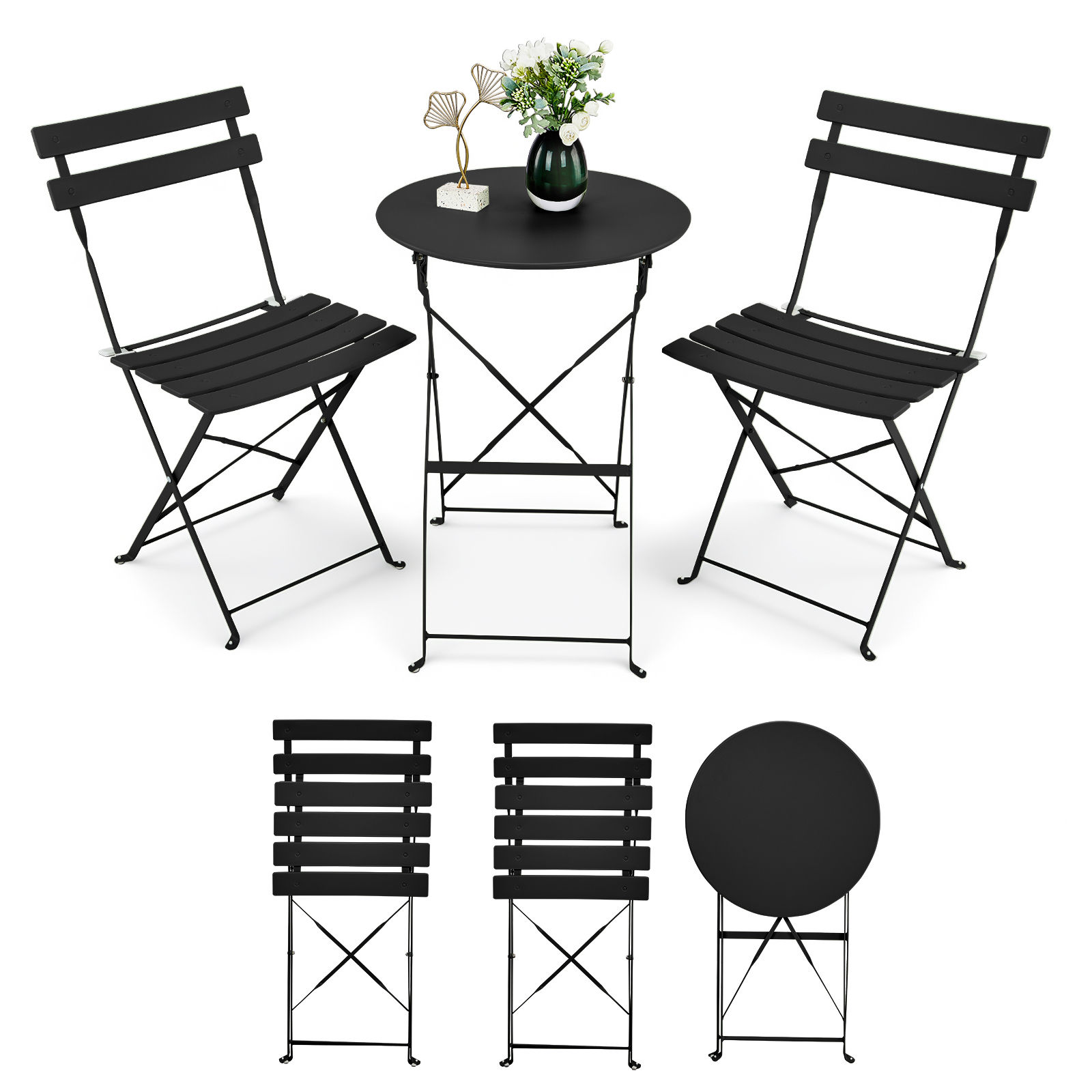 3PCS Foldable Bistro Table, Chairs Dining Set, Weather-Resistant for In/Outdoor