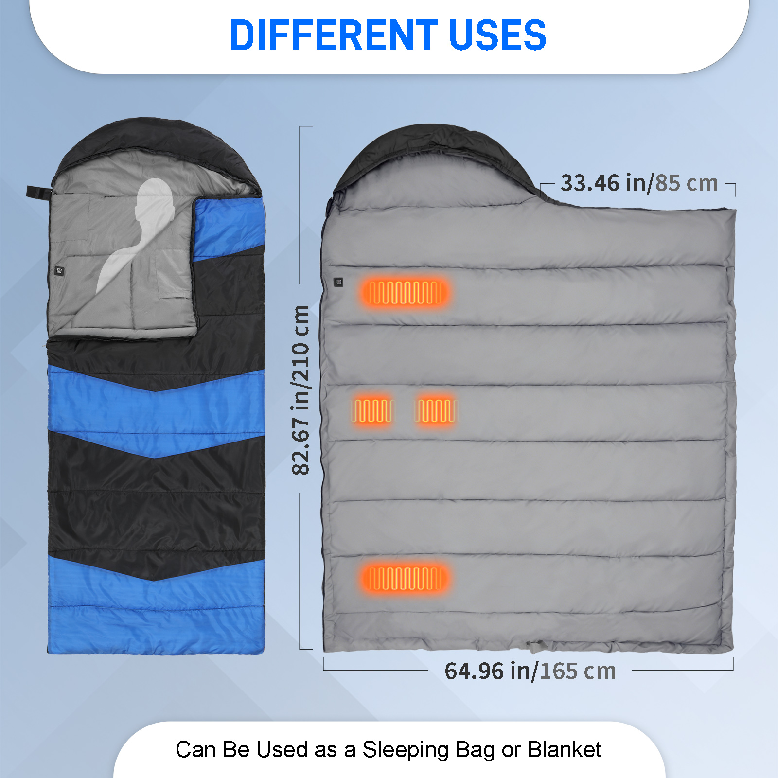 Rectangular Waterproof Sleeping Bag, USB Heating Pad, Backpacking Hiking Camping