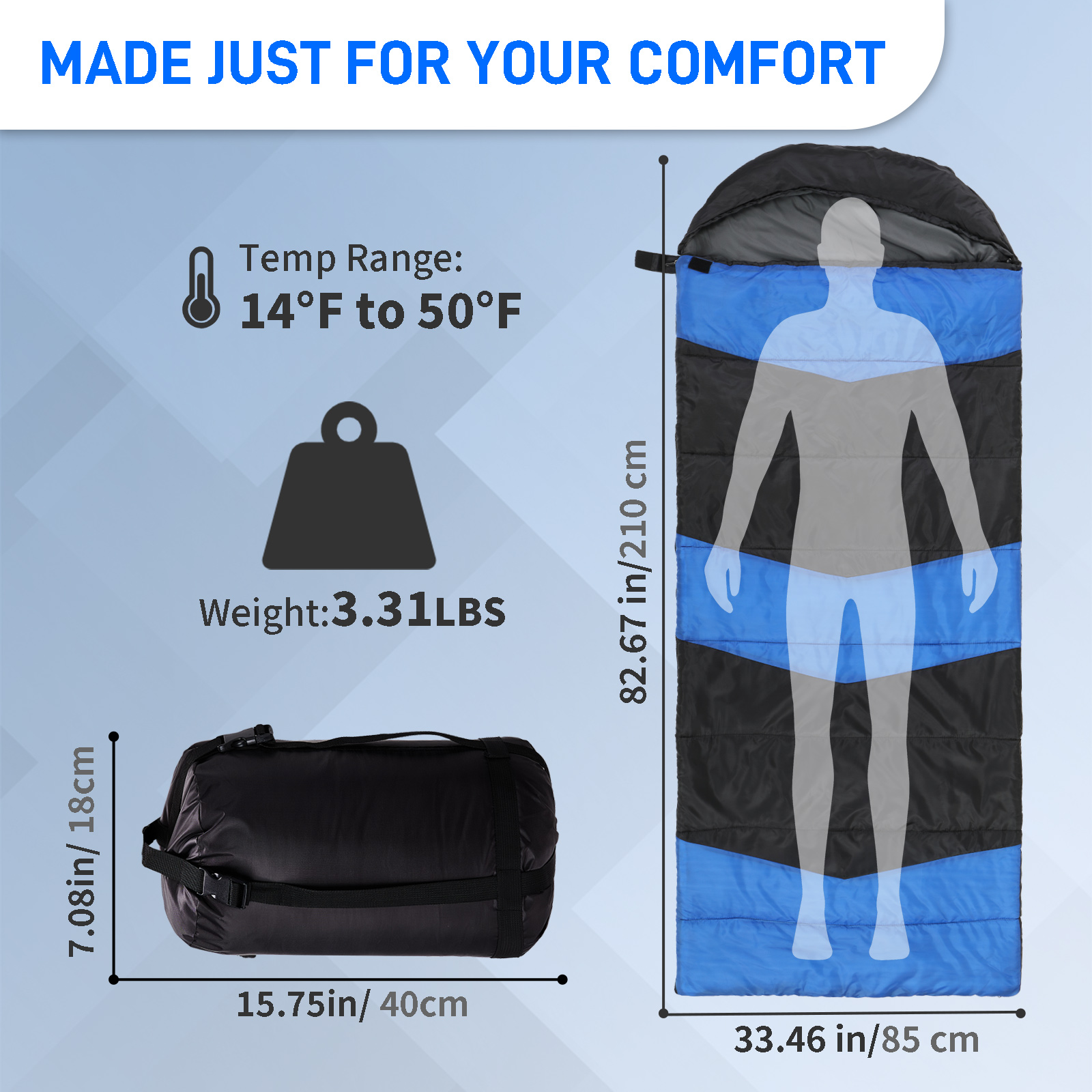 Rectangular Waterproof Sleeping Bag w/ Heated Pad, Backpacking Hiking Camping