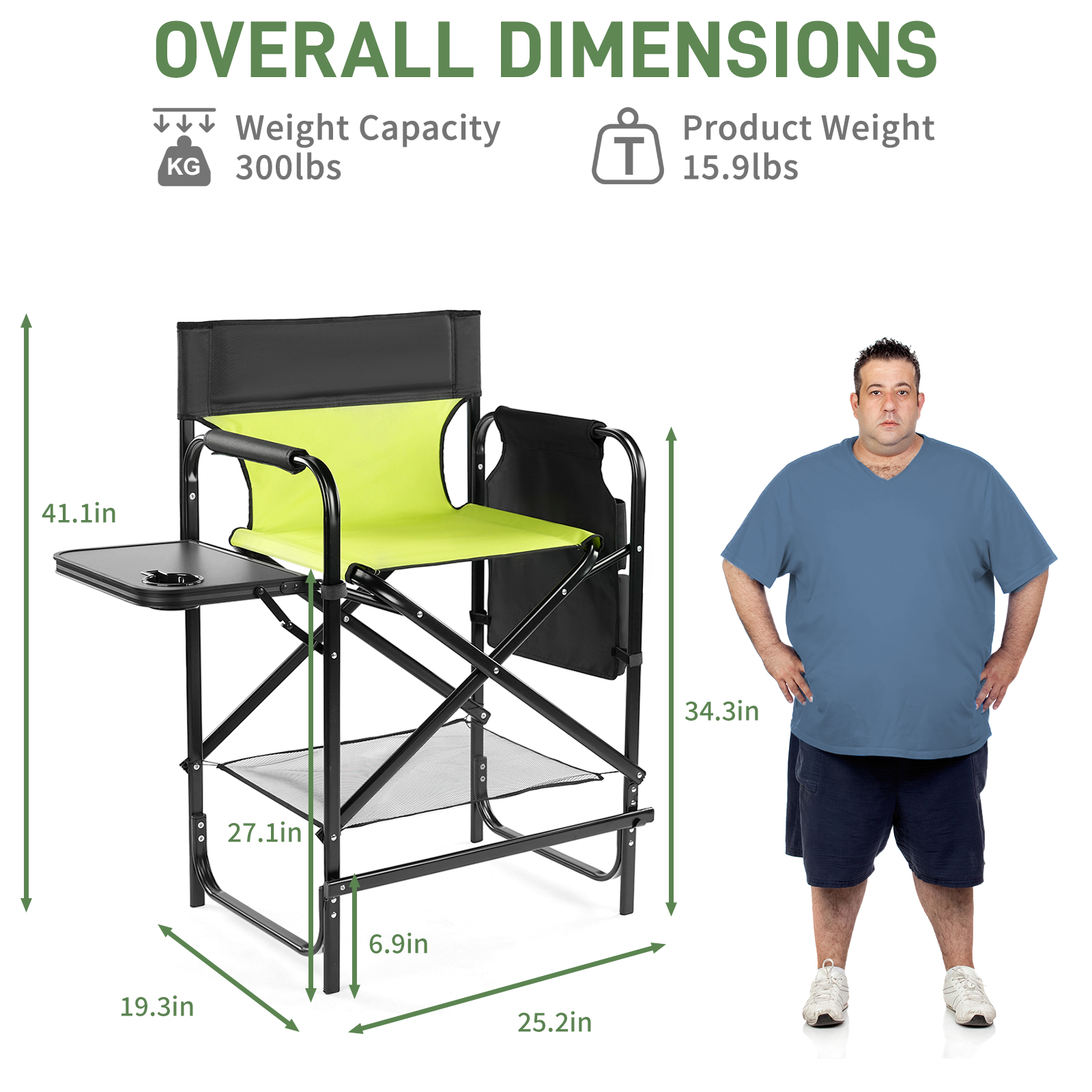 Outdoor 26/31in Tall Directors Chair,Portable Bar Height w/ Footrest, Cup Holder