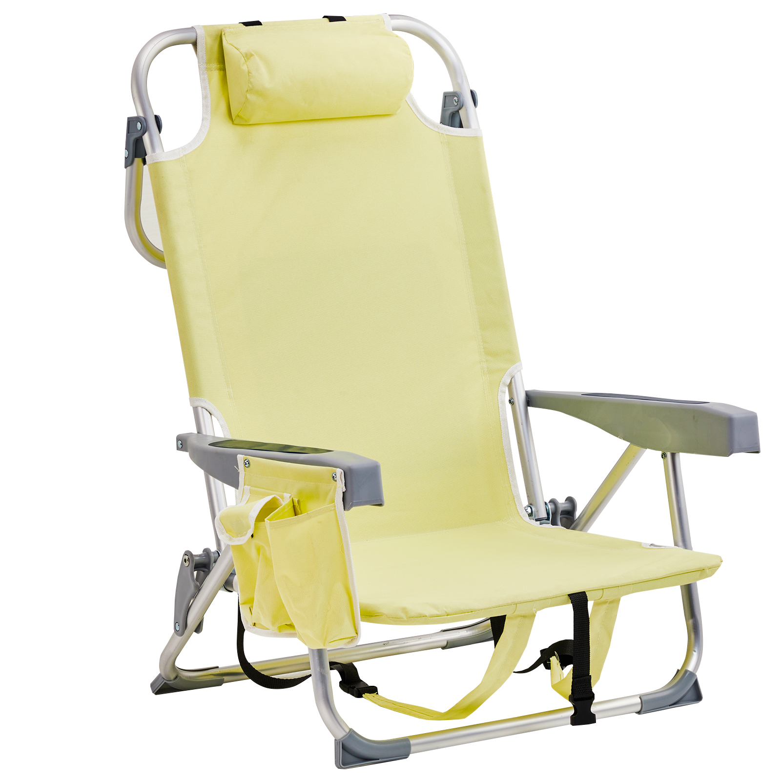 Backpack Beach Camping Chair Folding Heavy Duty, Aluminum, Cup Holder Multicolor