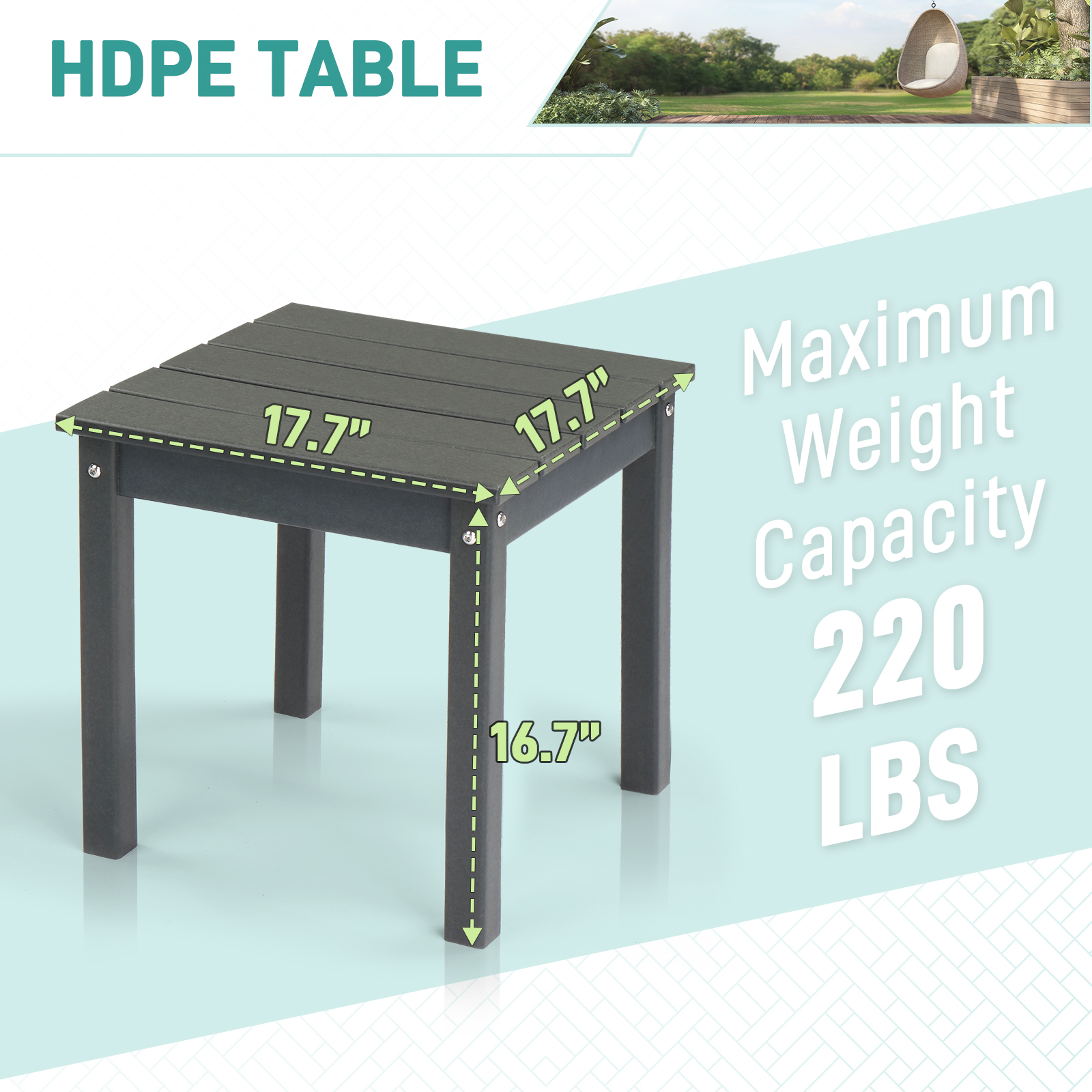 2-Tier Portable Side Table, HDPE Storage Table Weather Resistant for In/Outdoor